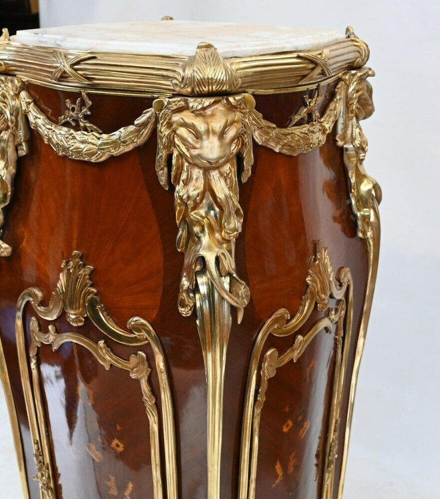 Pair French Pedestal Stands Ormolu Inlay After Linke photo vintage