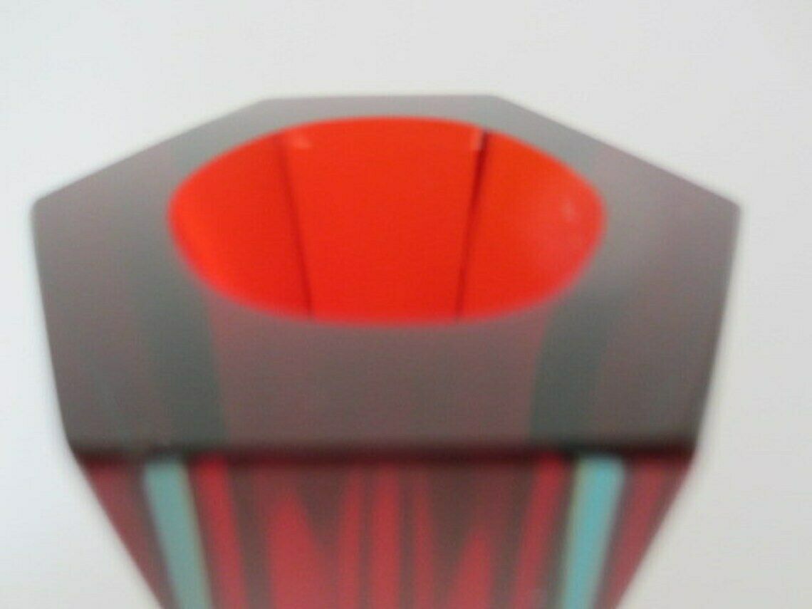 Vintage Murano Mandruzzato Red Amber Blue Hexagonal Triple Sommerso Block Vase photo vinterior