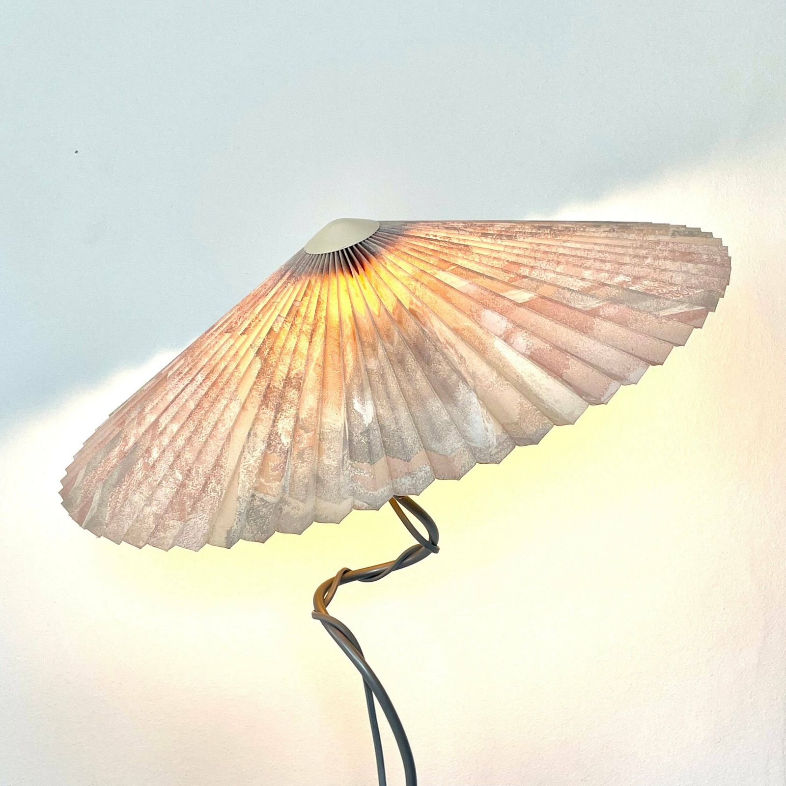 Postmodern Belgian Vintage Floor Lamp With A Concrete Base, Swaying Organic Metal Pole And A Pleated Vintage Shade   Design By Massive photo furniture