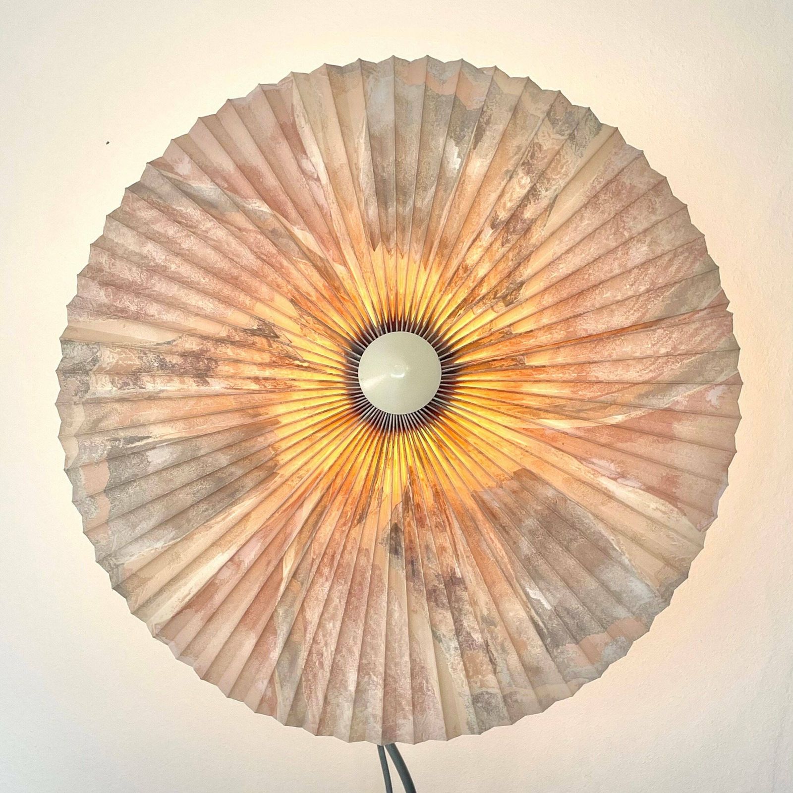 Postmodern Belgian Vintage Floor Lamp With A Concrete Base, Swaying Organic Metal Pole And A Pleated Vintage Shade   Design By Massive photo Lighting