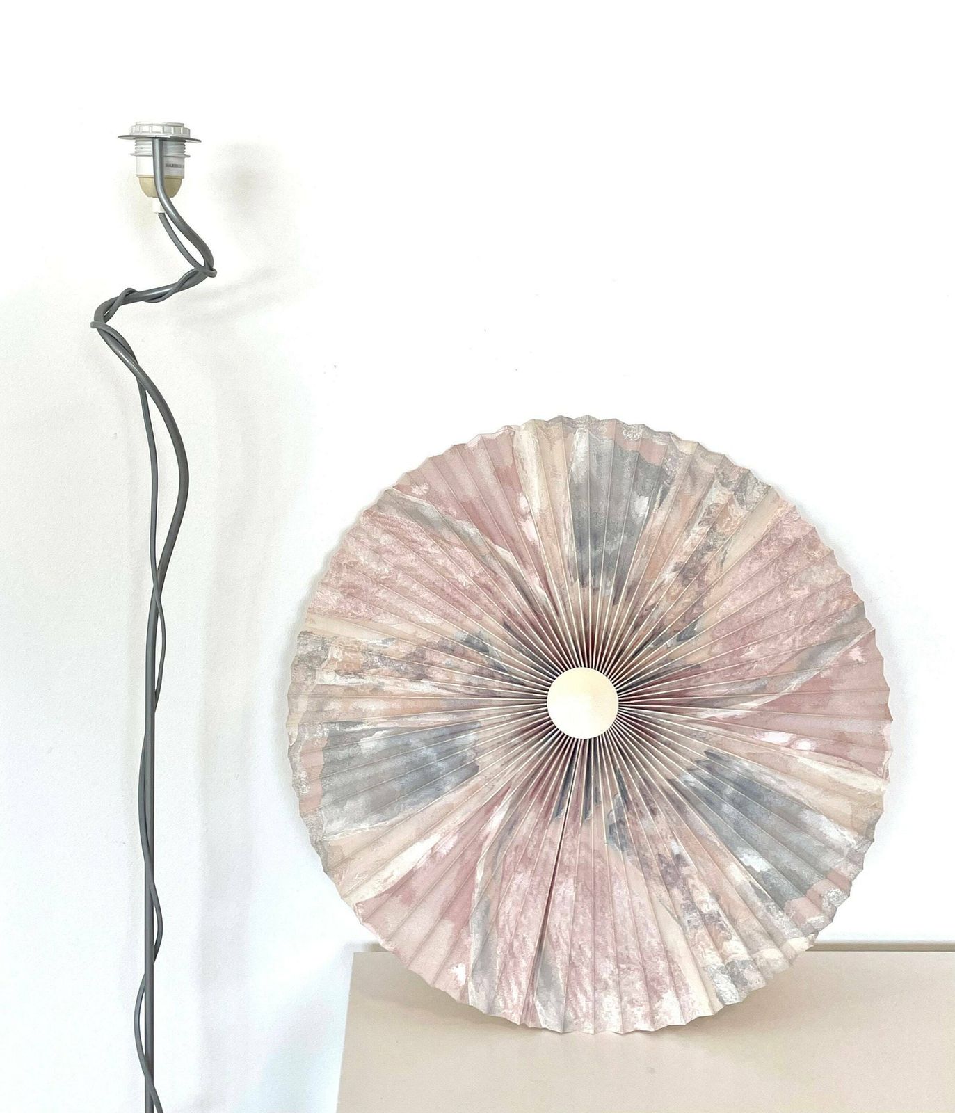 Postmodern Belgian Vintage Floor Lamp With A Concrete Base, Swaying Organic Metal Pole And A Pleated Vintage Shade   Design By Massive photo buy