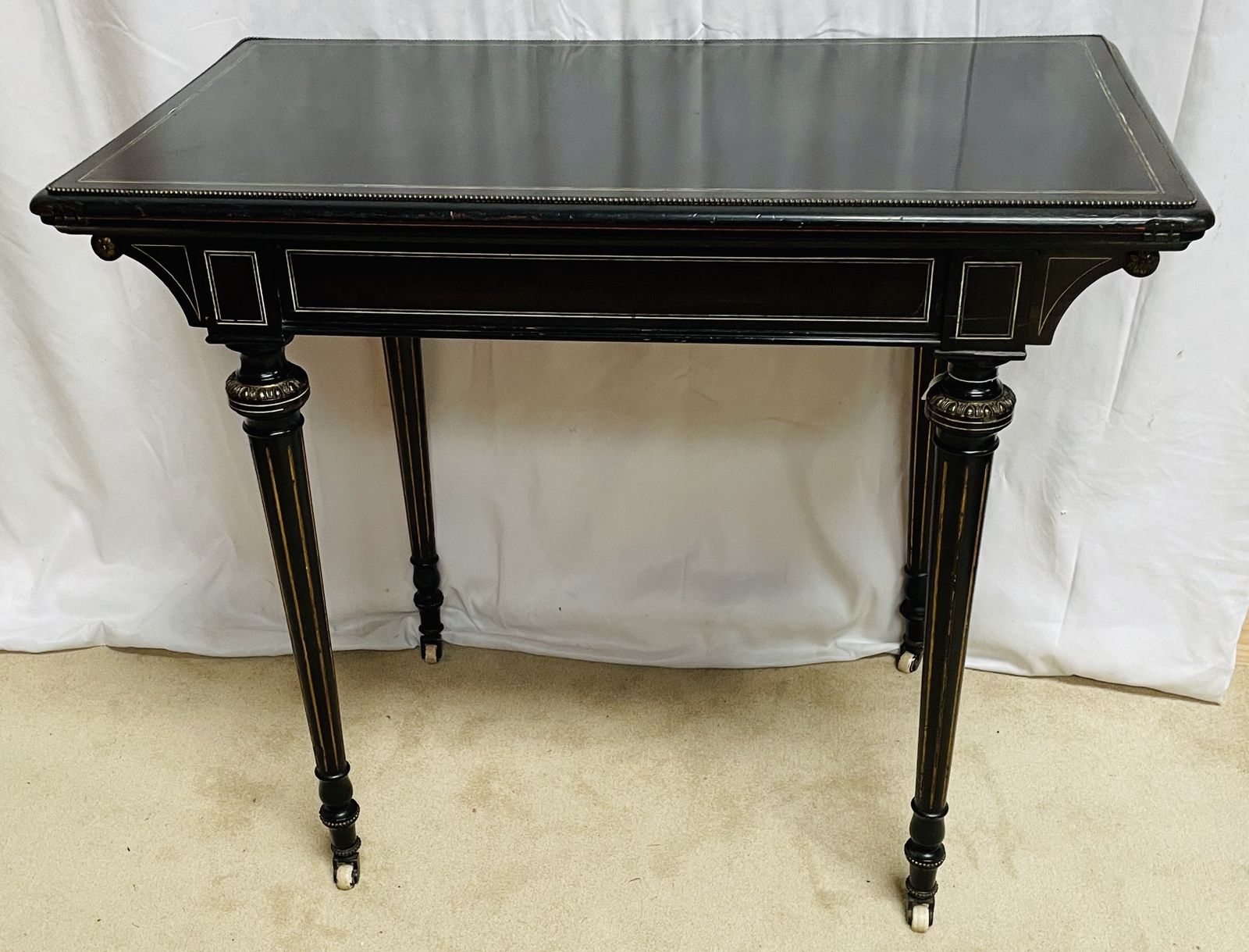 Fabulous Victorian Aesthetic Period Ebonised Concertina Drawer Pull Fold Over Card Table