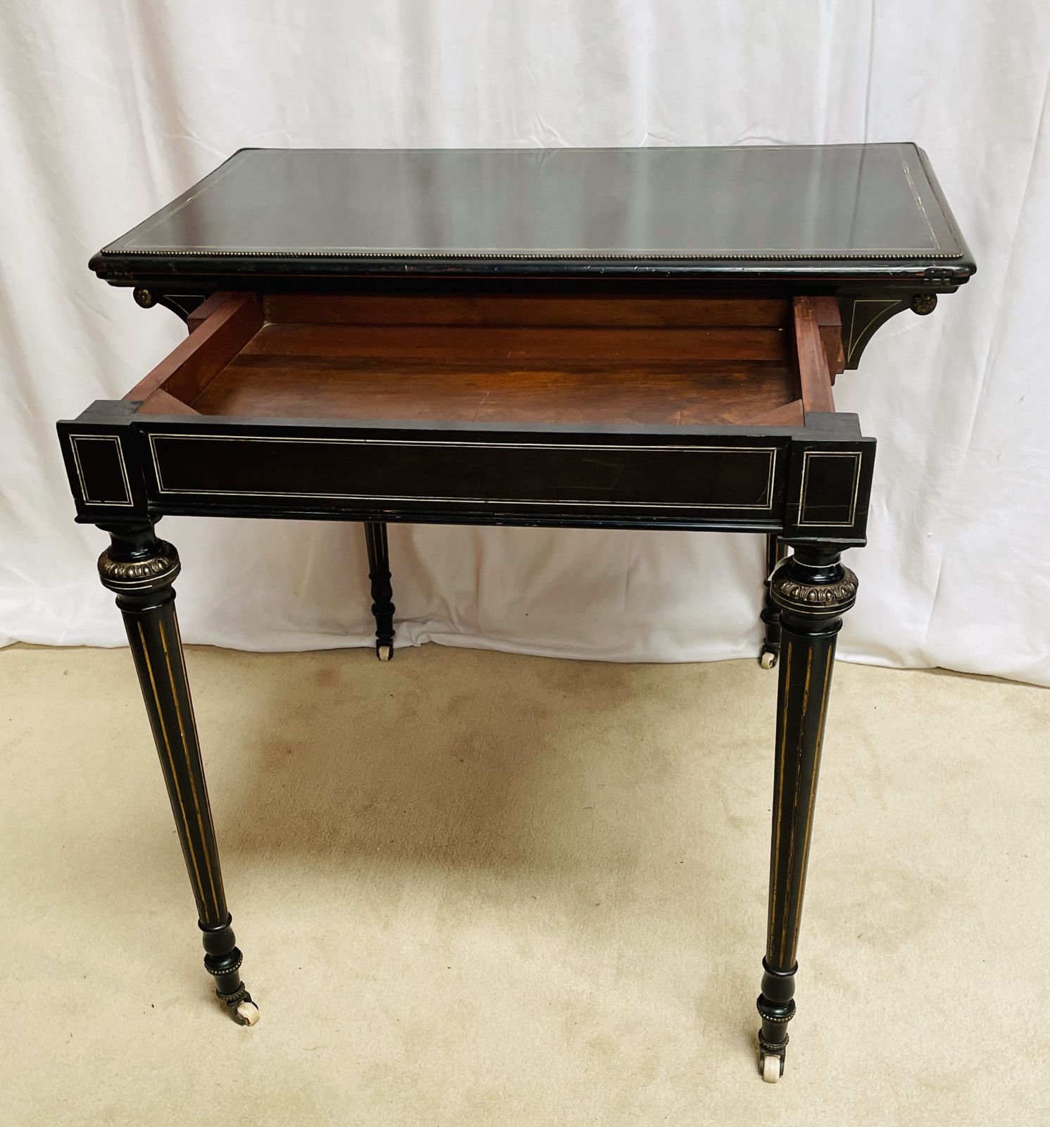 Fabulous Victorian Aesthetic Period Ebonised Concertina Drawer Pull Fold Over Card Table photo buy