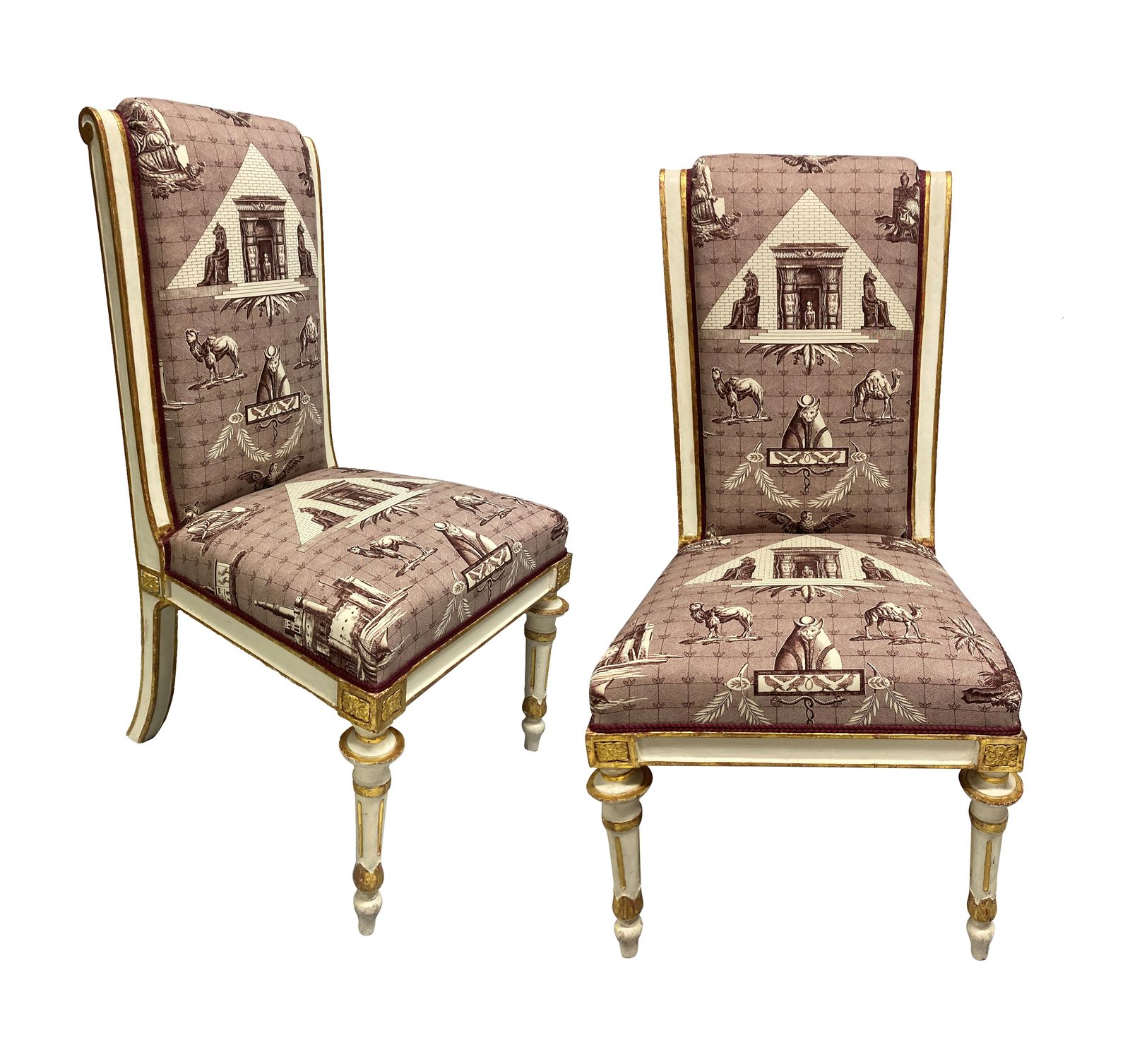 A Pair Of Painted & Gilded French Empire Side Chairs