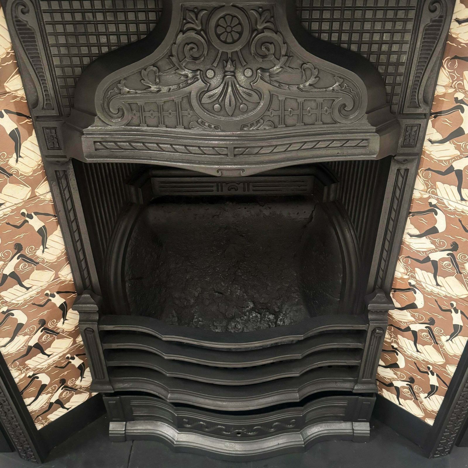 Antique Victorian Tiled Cast Iron Fireplace Insert photo for sale
