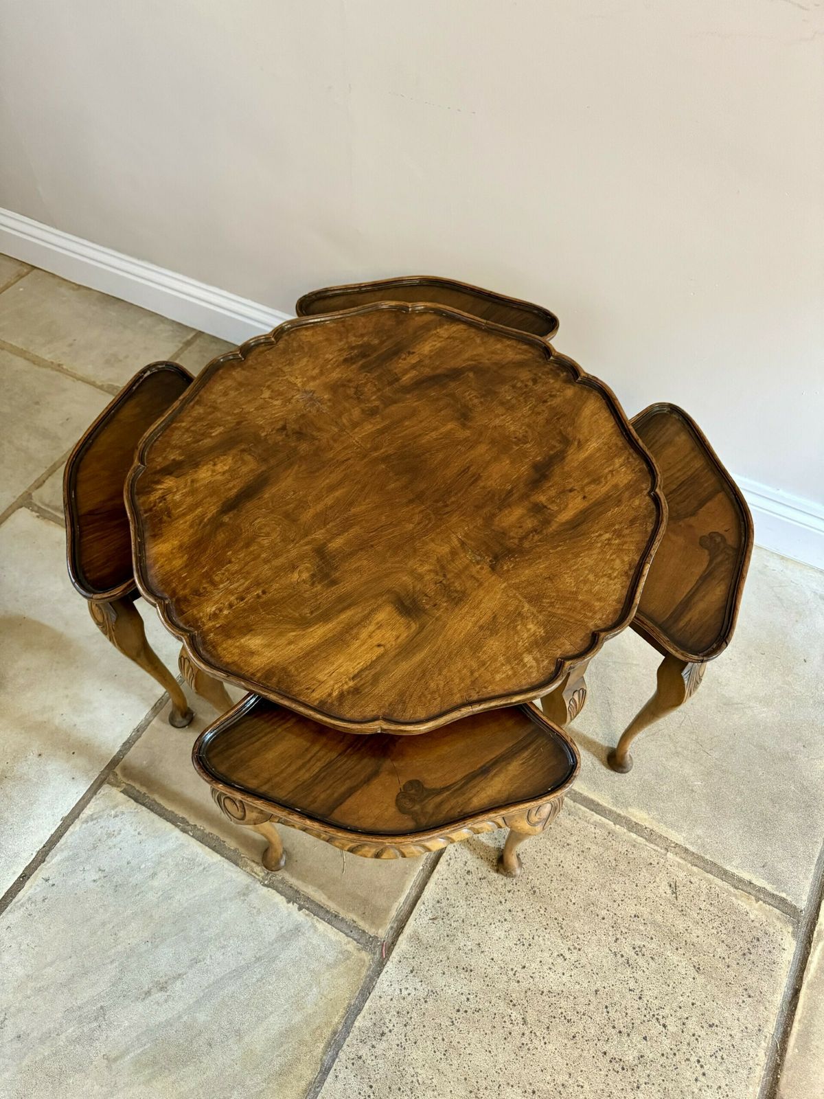 Antique Quality Burr Walnut Nest Of Five Tables photo Furniture