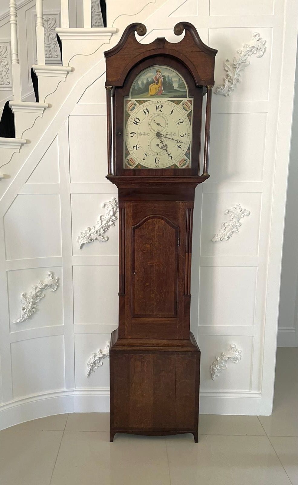 Antique 19th Century Oak And Mahogany Grandfather Clock By W Prior, Skipton
