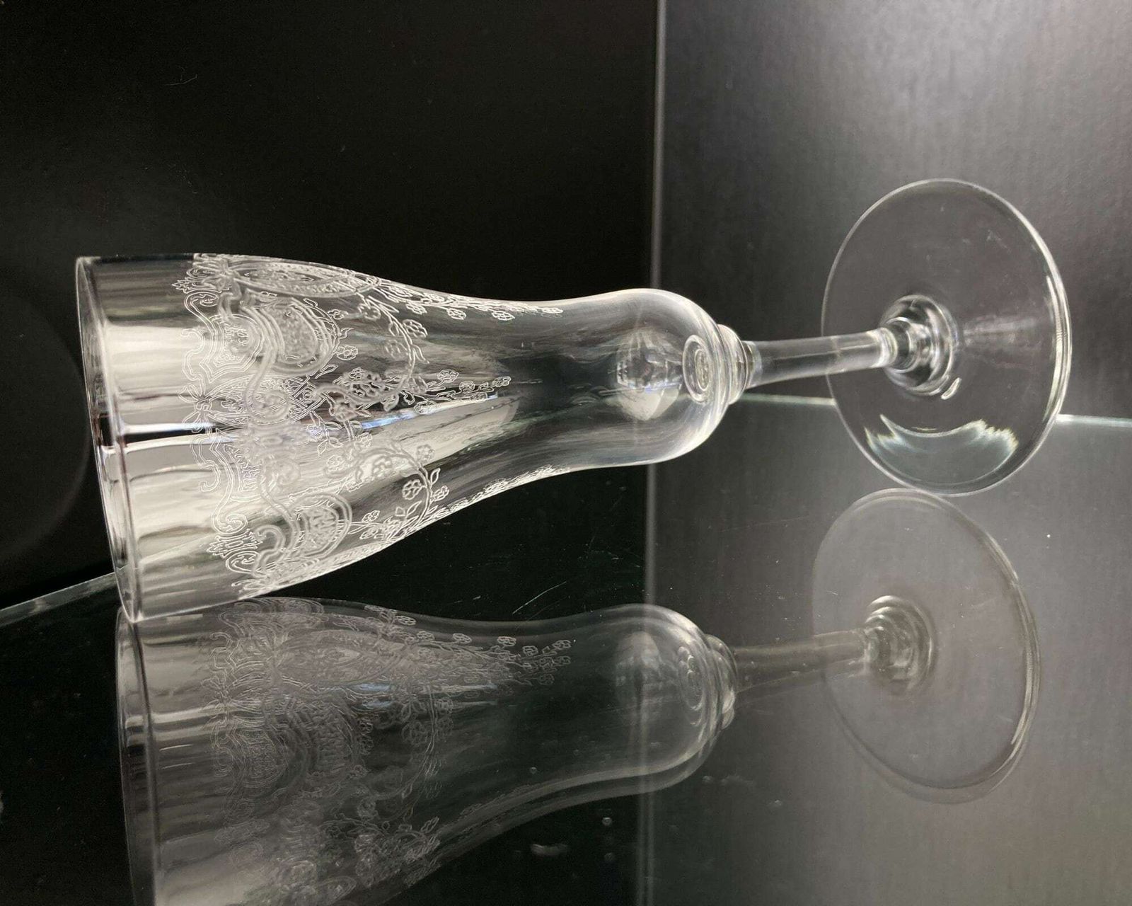 Crystal Champagne Glasses | 3 Flutes |  Engraved | Art Nouveau photo for sale