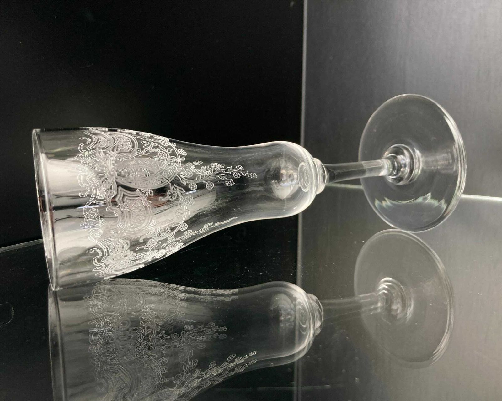 Crystal Champagne Glasses | 3 Flutes |  Engraved | Art Nouveau photo 180.0
