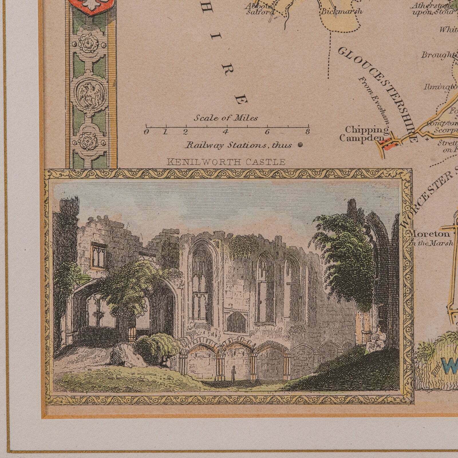 Art Antique Lithography Map, Warwickshire, English, Framed, Cartography, Victorian photo