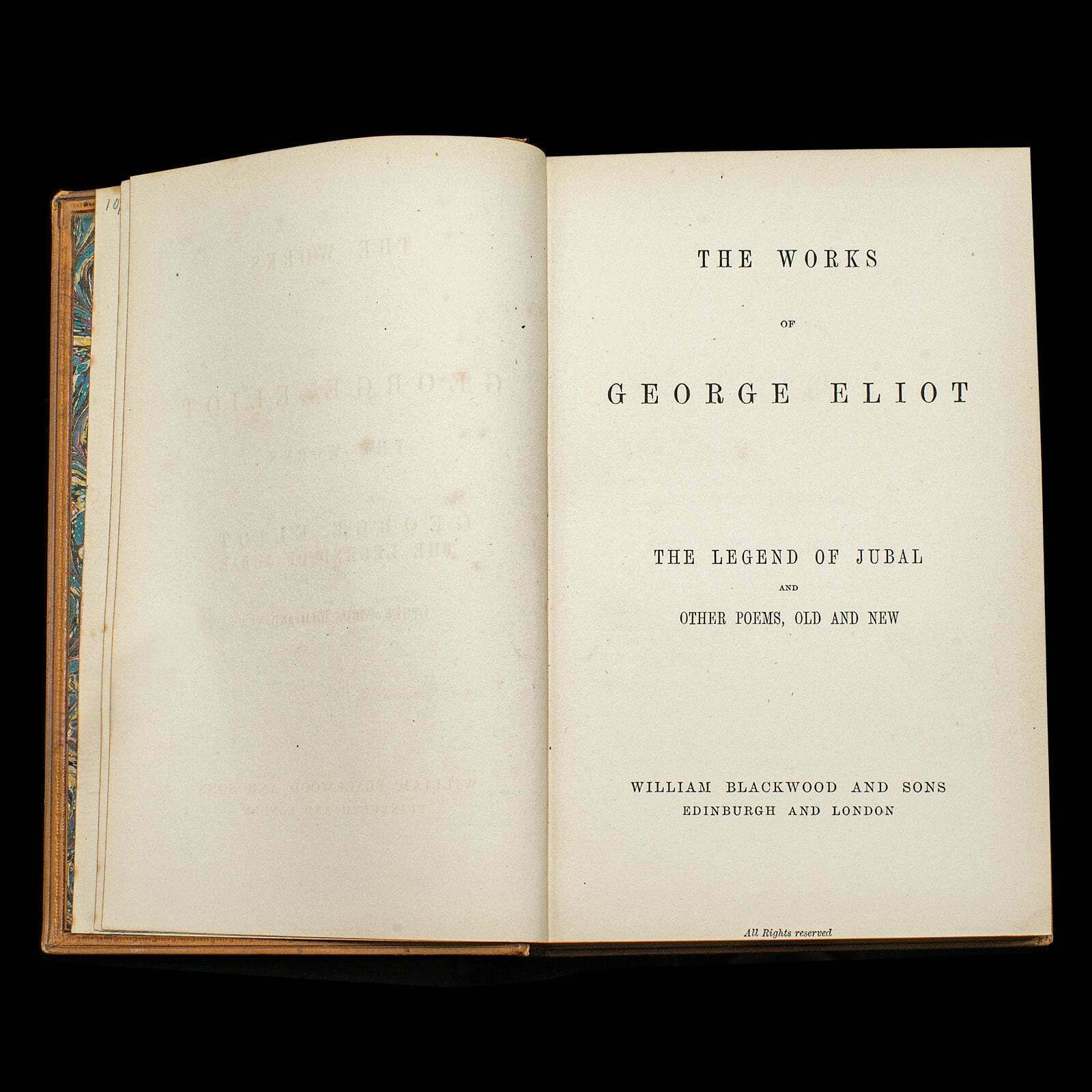 Antique Legend Of Jubal, George Eliot, English, Bound, Poetry Book, Victorian photo Home Decor