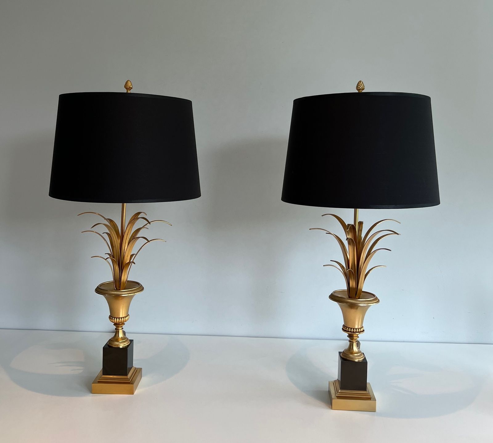 2350.0 Pair Of Palm Tree Lamps In Chrome And Brass In The Style Of Maison Charles. Circa 1970 photo