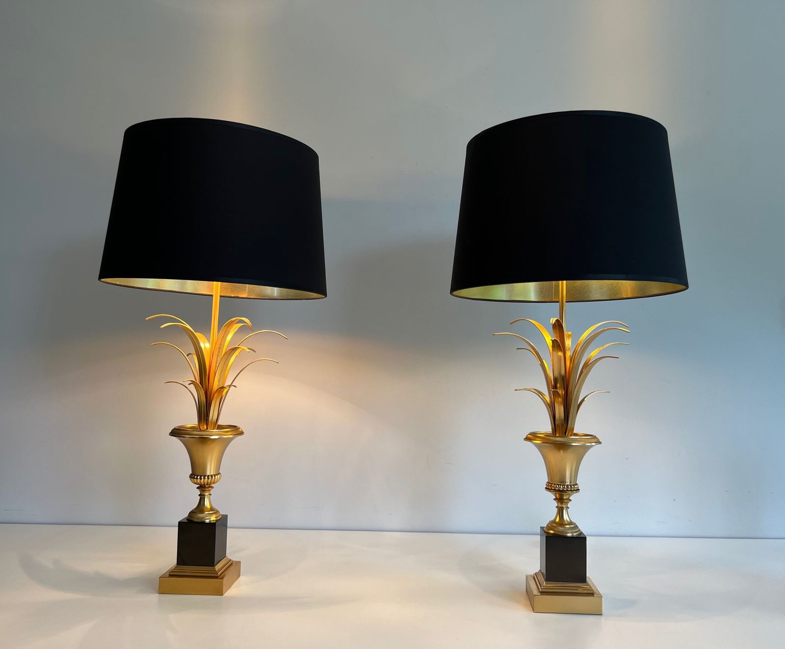 photo buy Pair Of Palm Tree Lamps In Chrome And Brass In The Style Of Maison Charles. Circa 1970