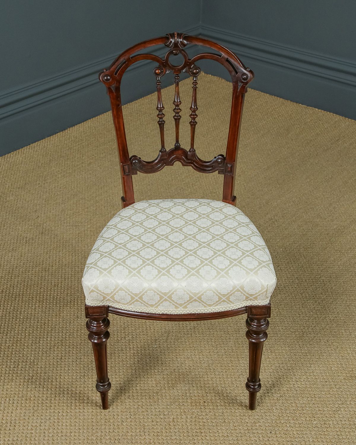 photo for sale English Victorian Pair Of Walnut Carved Occasional Bedroom / Hall / Desk / Dining Chairs (Circa 1870)
