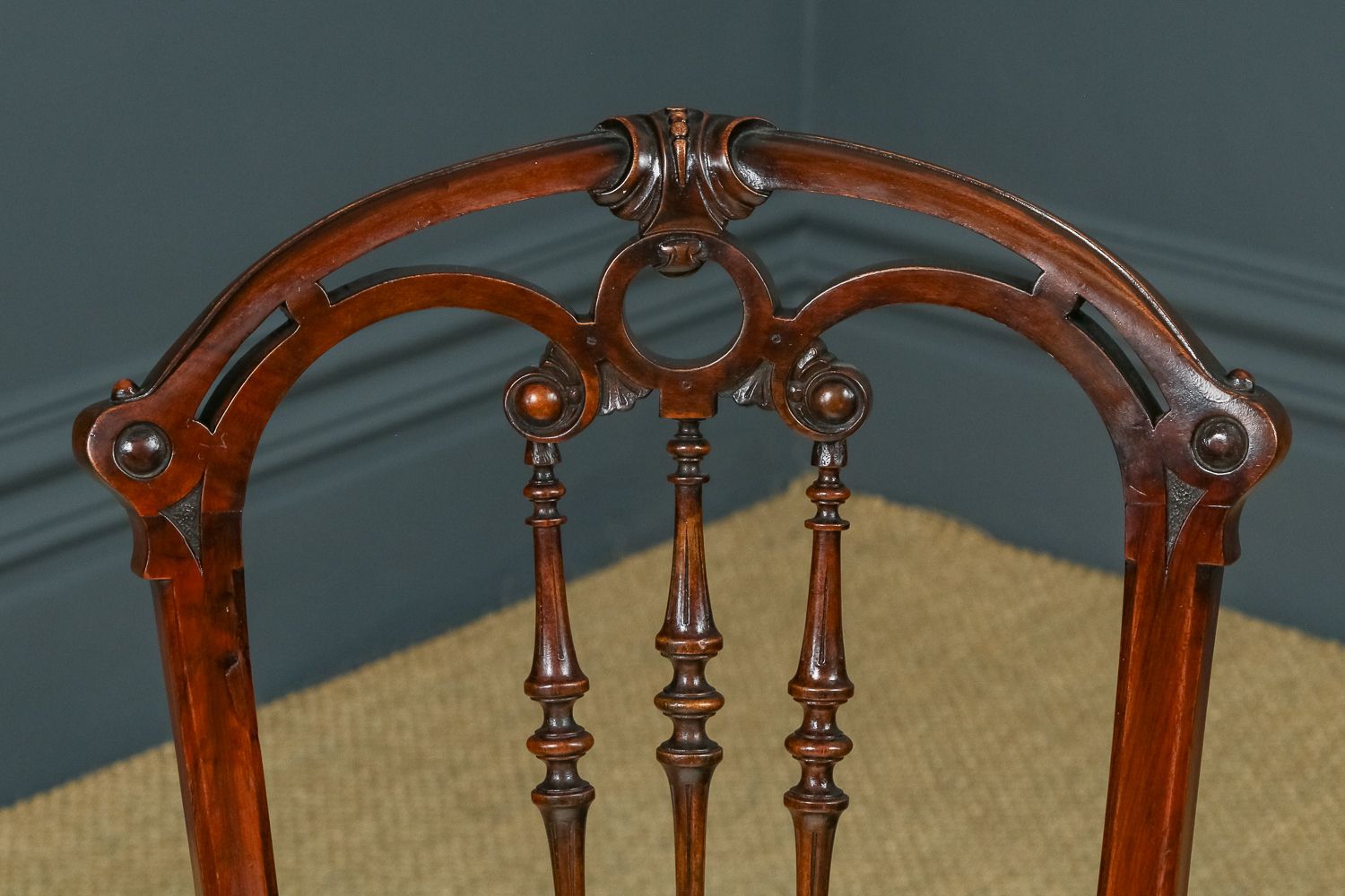 Furniture English Victorian Pair Of Walnut Carved Occasional Bedroom / Hall / Desk / Dining Chairs (Circa 1870) photo