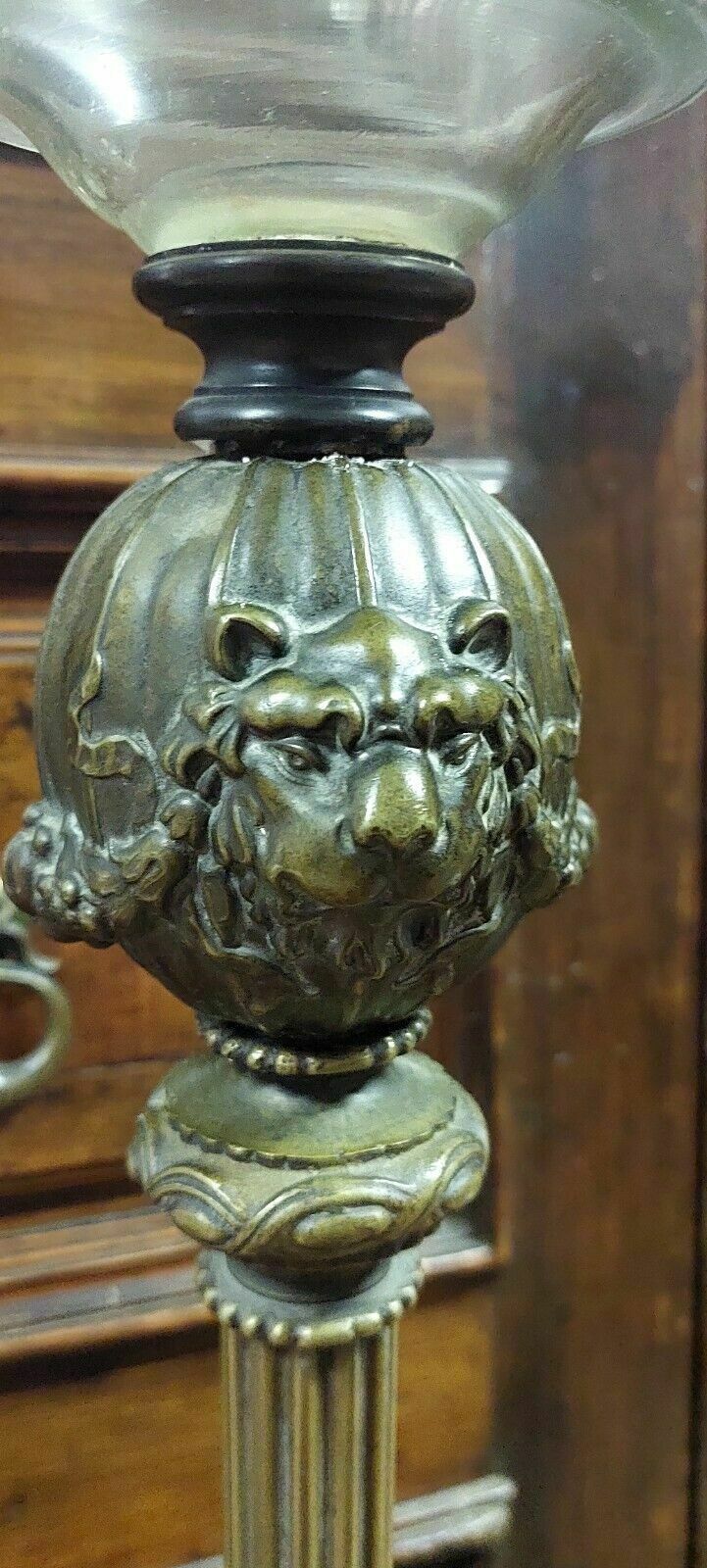 Large Antique Bronze And Glass Oil Lamp From The 19th Century photo furniture