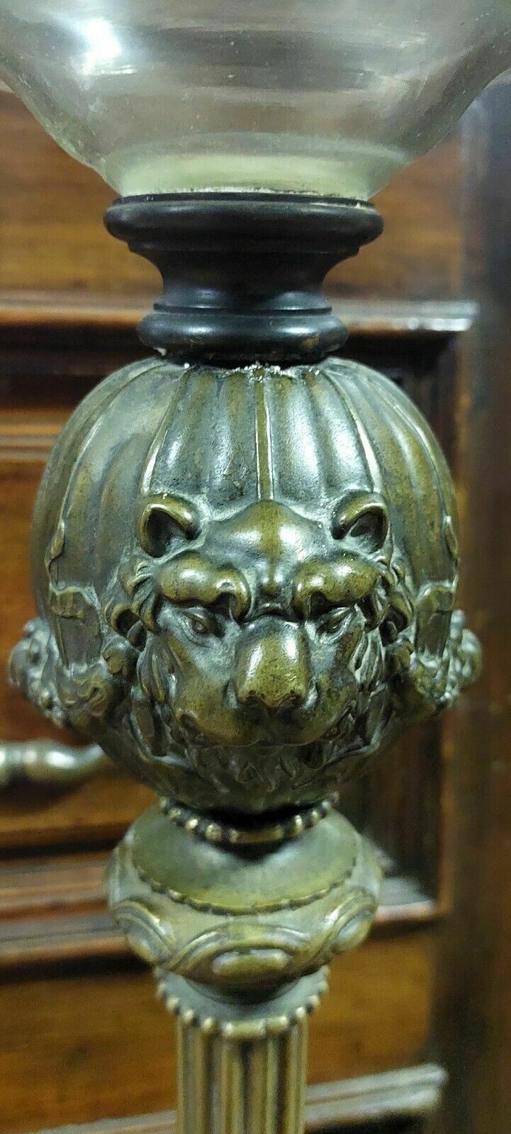 Large Antique Bronze And Glass Oil Lamp From The 19th Century photo buy