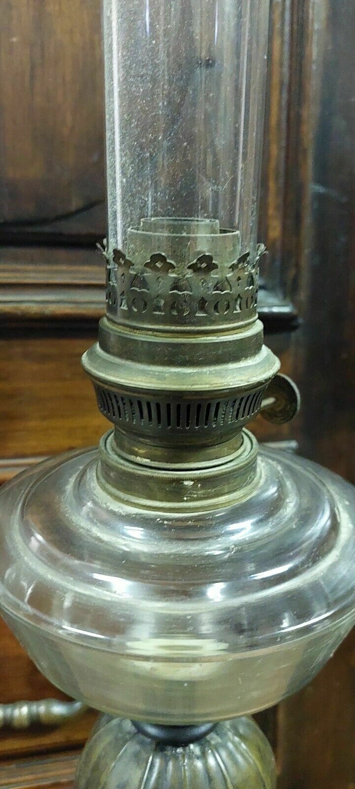 Large Antique Bronze And Glass Oil Lamp From The 19th Century photo vintage