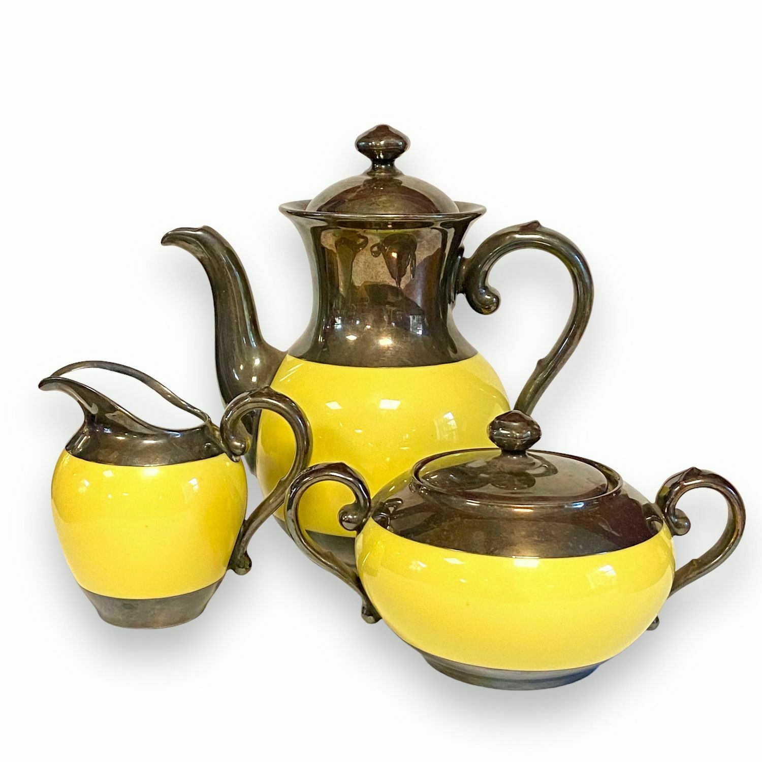 Rosenthal Art Deco Silver Overlay Yellow Porcelain Coffee Set