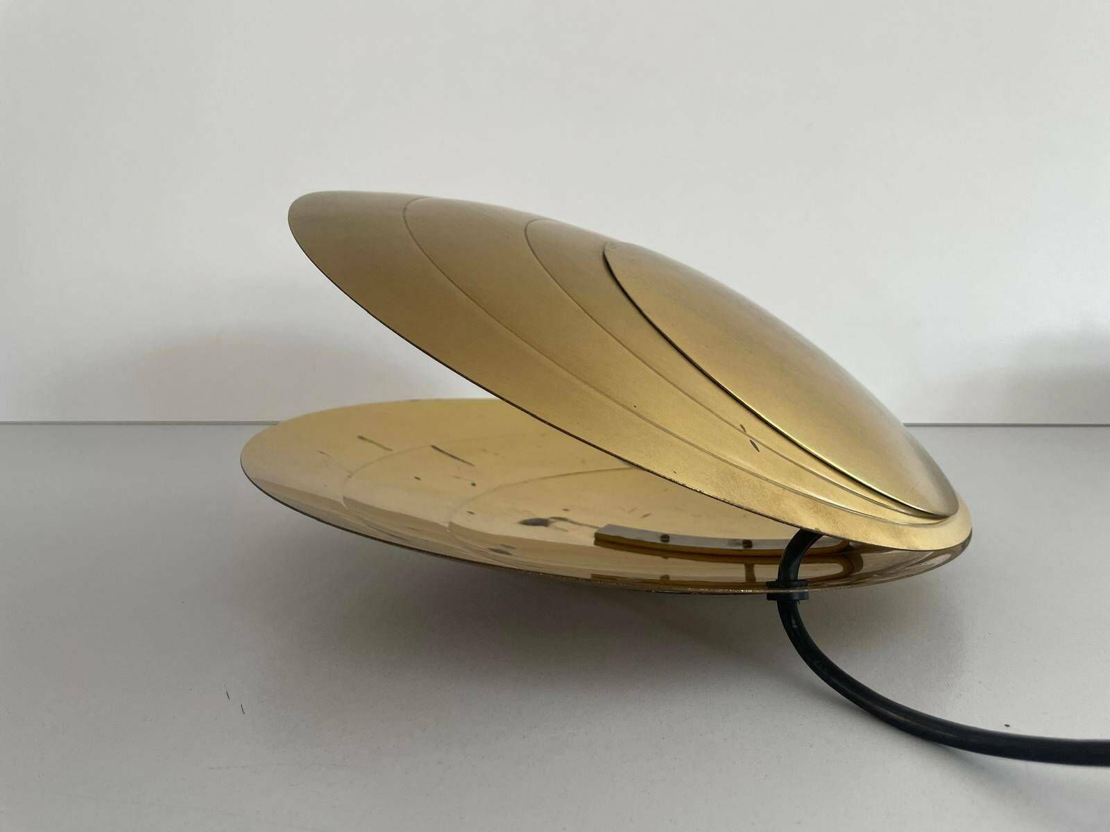 Mid Century Modern Rare Large Clam Shell Design Brass Table Lamp By Angelo Brotto, 1960s, Italy photo for sale
