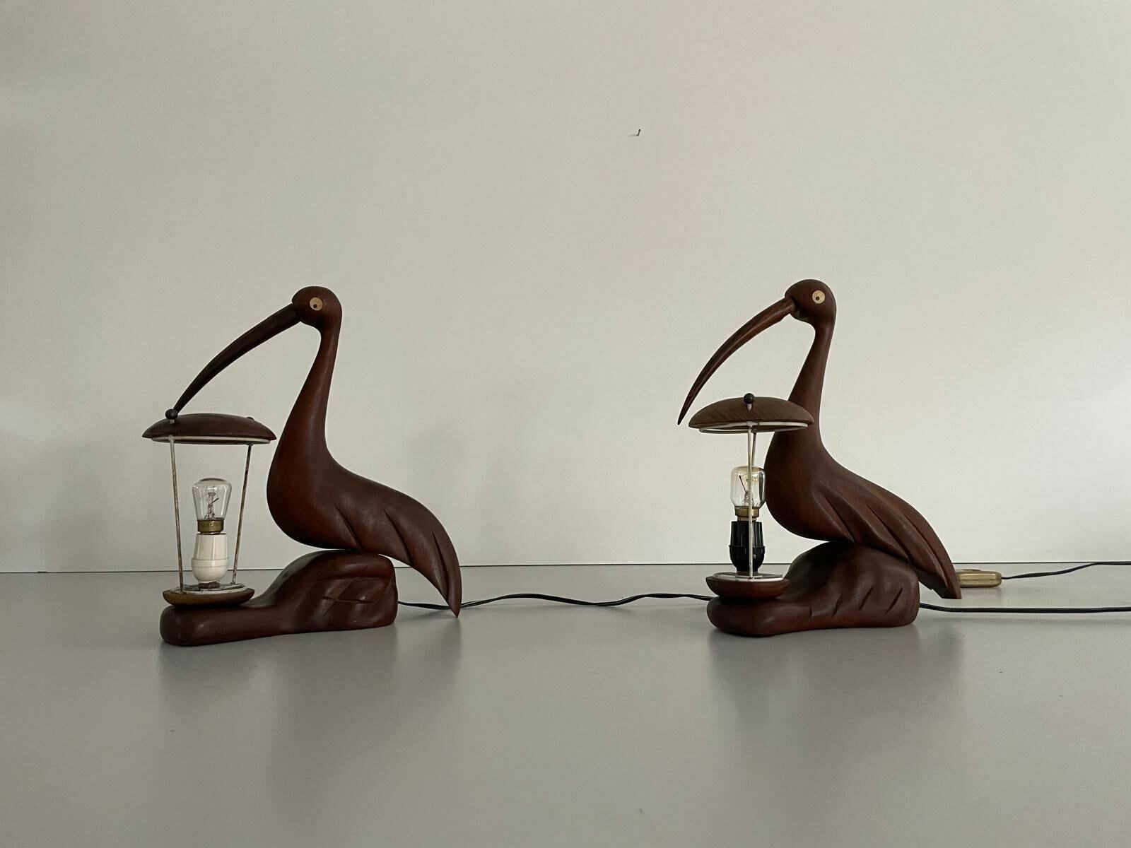 Italian Teak Heron Design Pair Of Table Lamps By Aldo Tura, 1960s, Italy photo furniture