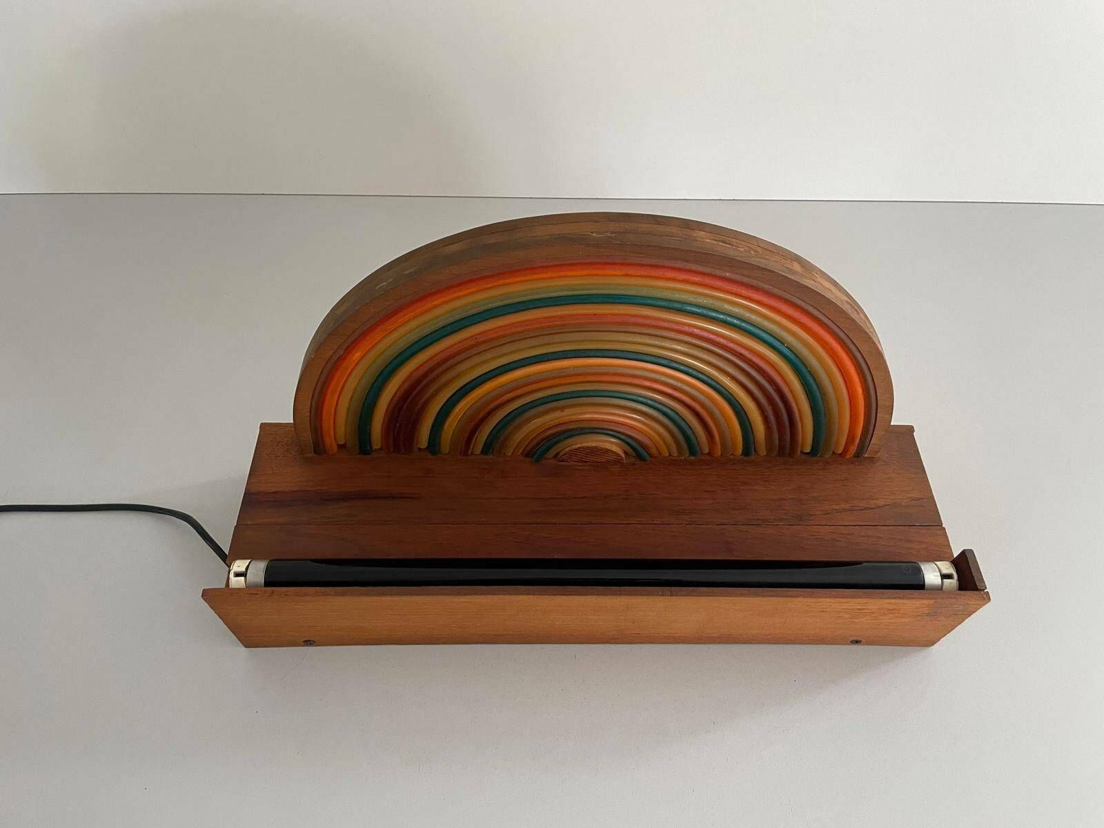 Italian Unusual Design Wood Rainbow Bedside Night Lamp With Blue Fluorescent Light, 50s/60s, Italy photo furniture