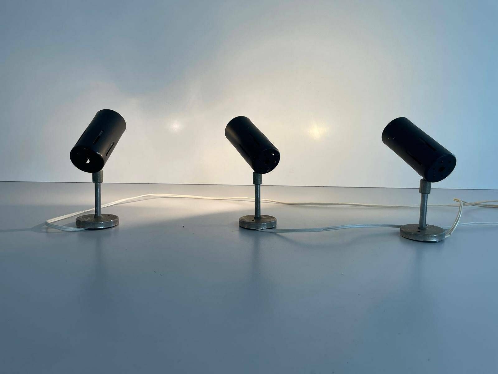 Italian Design Black Metal Spot Sconces, Set Of 3, 1950s, Italy photo for sale