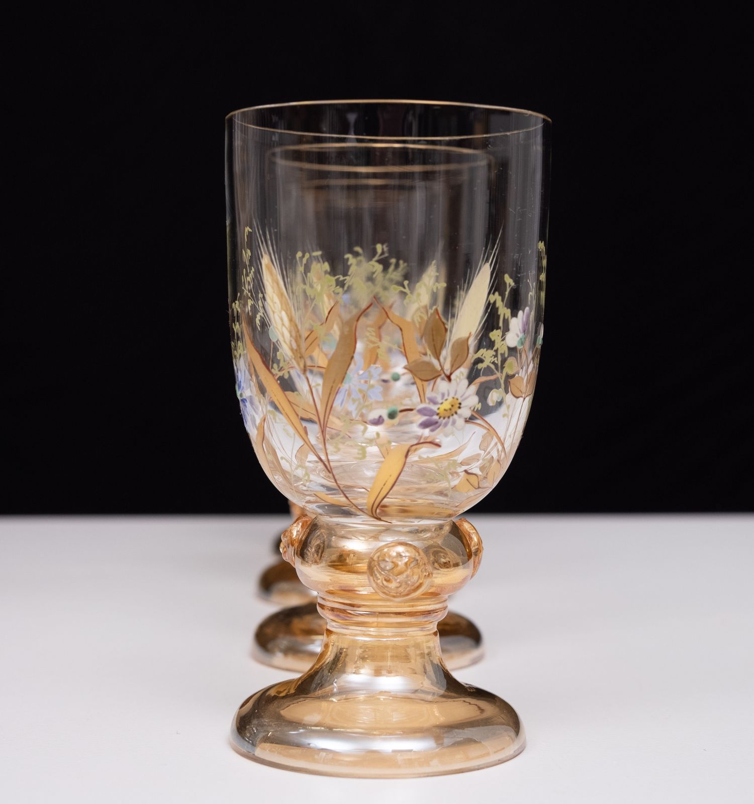 Antiek Geëmailleerd Glazen Serveerset Voor Fruit, Dessert Of Punch. 1880 photo for sale