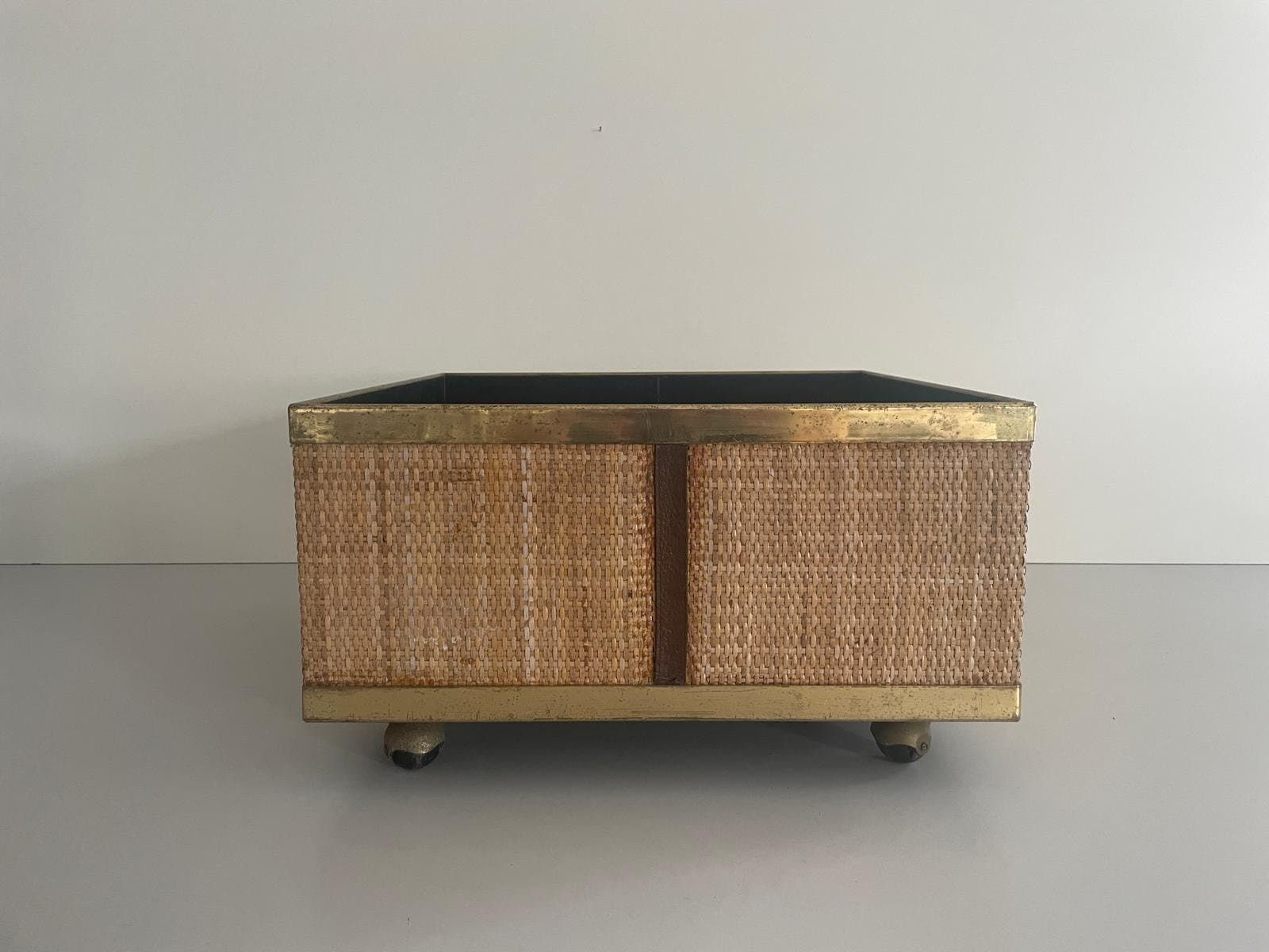 Mid Century Modern Rattan Xl Planter Box With Wheels, 1970s, Italy photo Home Decor