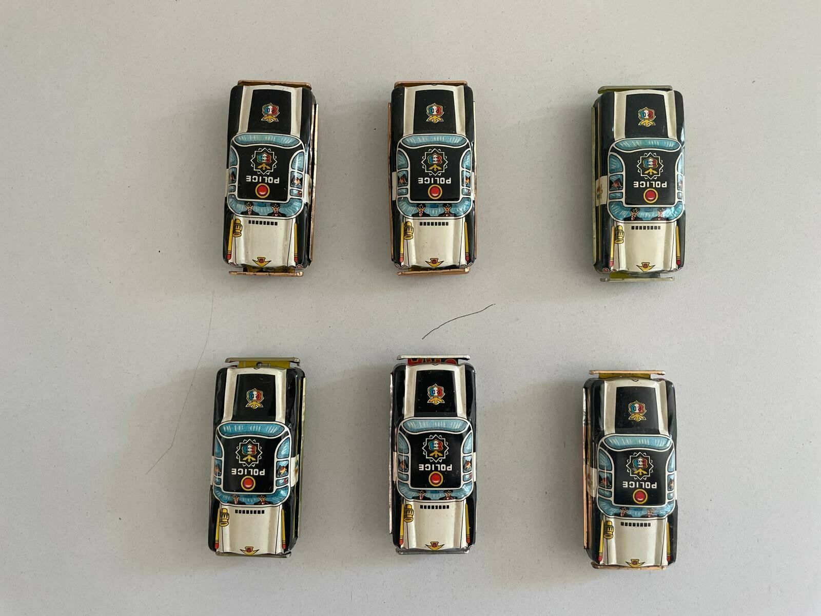 Nt Tin Police Toy Car, Set Of 6, Made In Japan photo vinterior