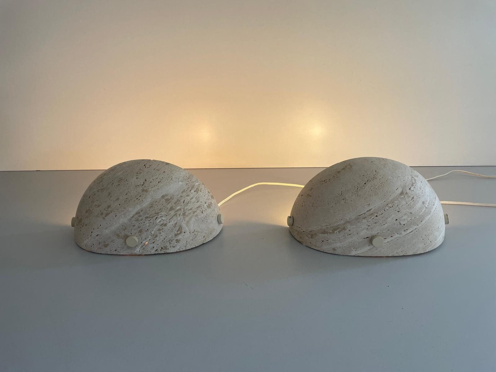 Rare French Travertine Pair Of Sconces, 1960s, France photo vinterior