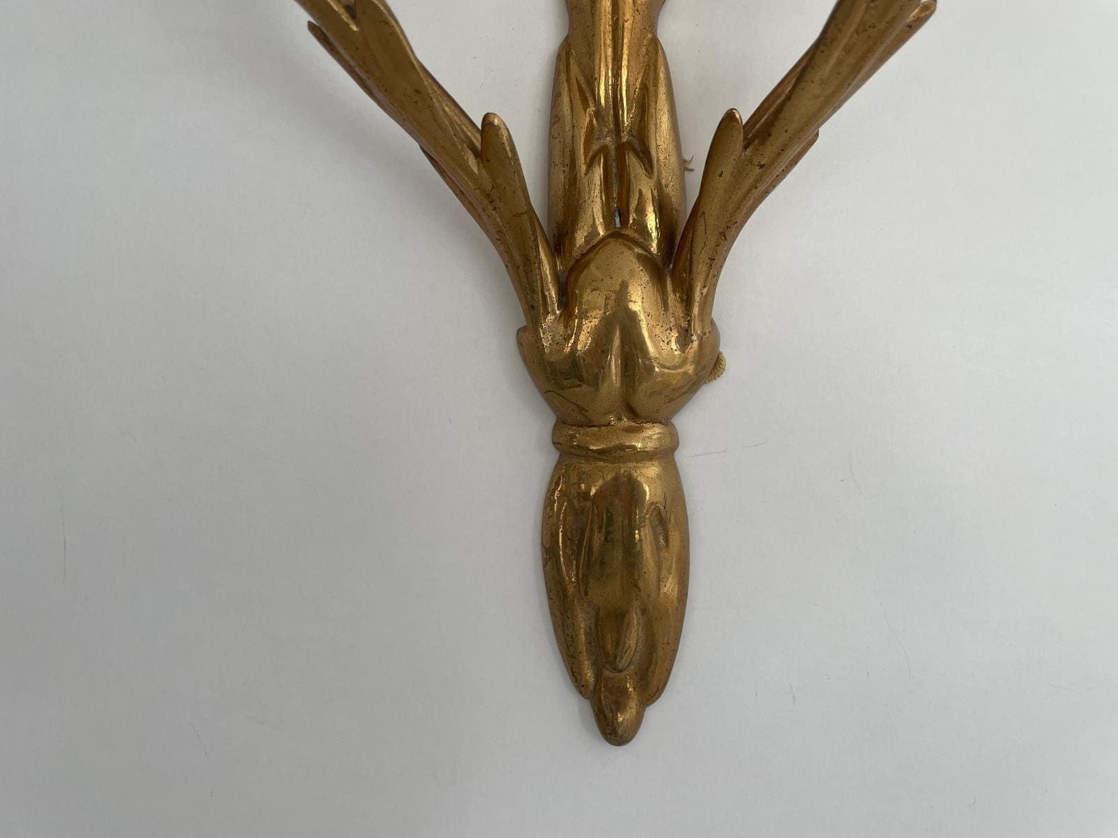 photo for sale Exclusive Italian Tulip Design Triplet Glass Shade And Brass Body Luxurious Wall Lamp, 1960s, Italy