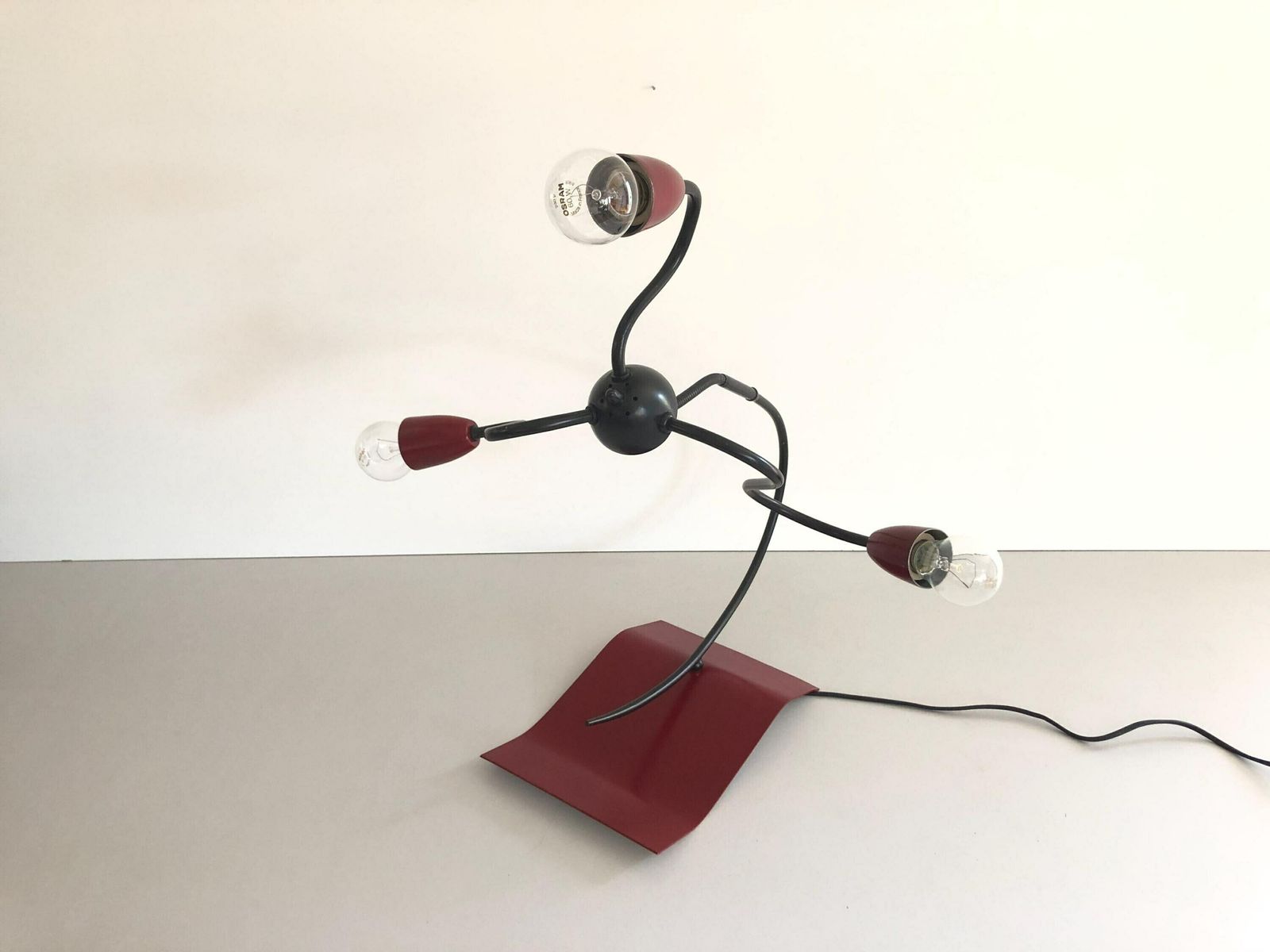 3 Armed Adjustable Bordeaux Metal Rare Atomic Table Lamp, 1970s, France