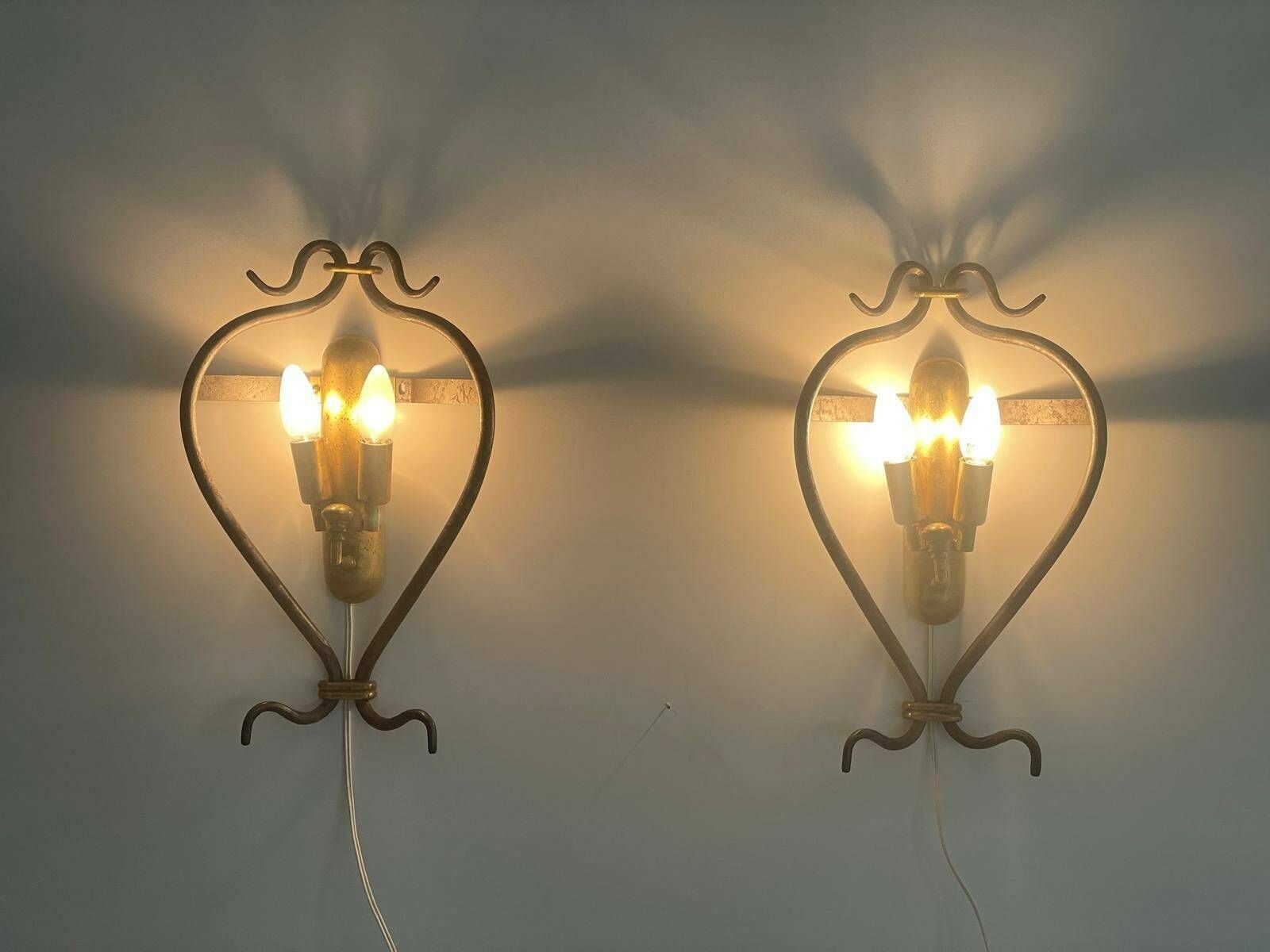 Unusual Italian Design Brass And Iron Pair Of Sconces, 1950s, Italy photo furniture