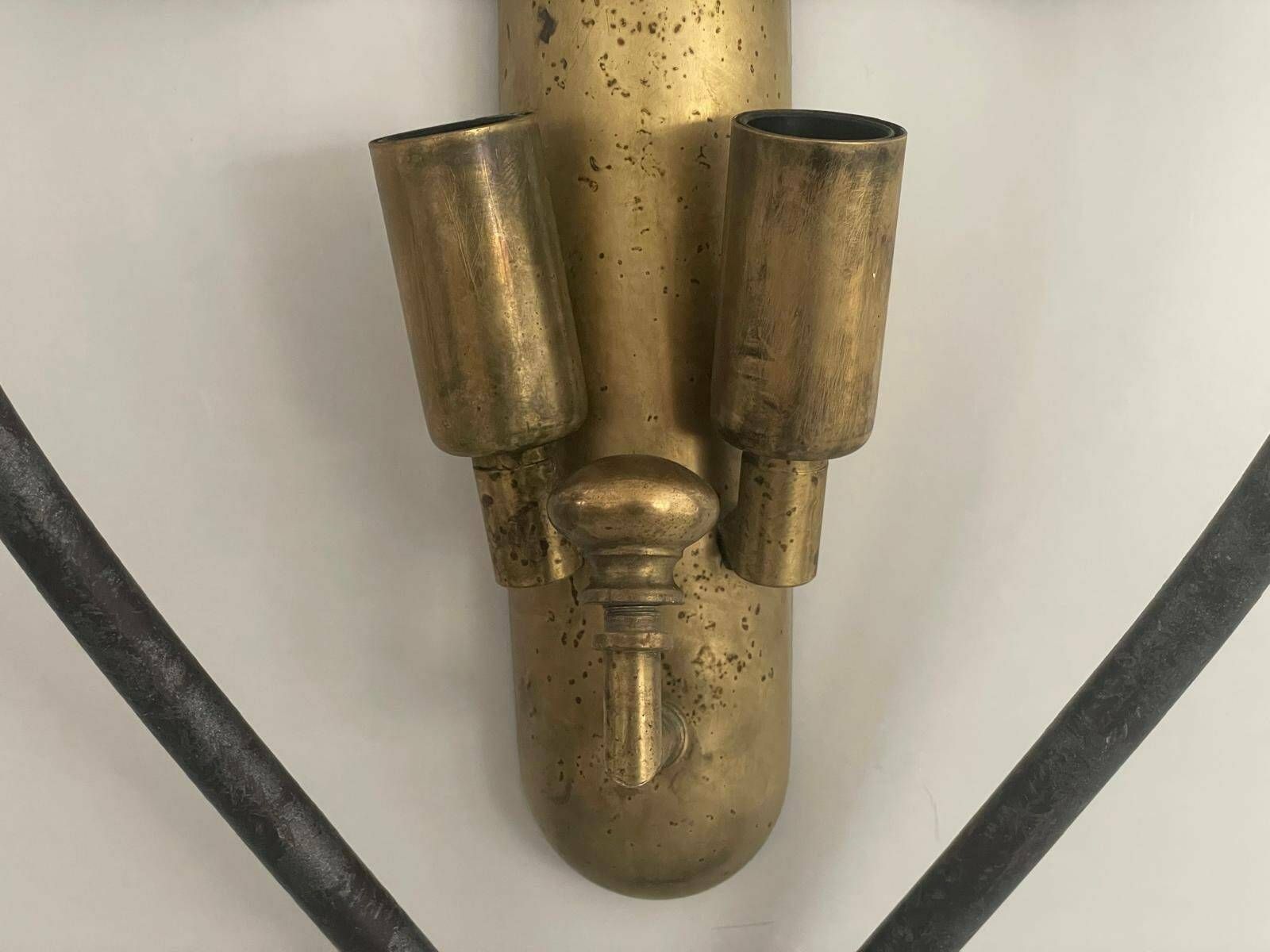 Unusual Italian Design Brass And Iron Pair Of Sconces, 1950s, Italy photo buy