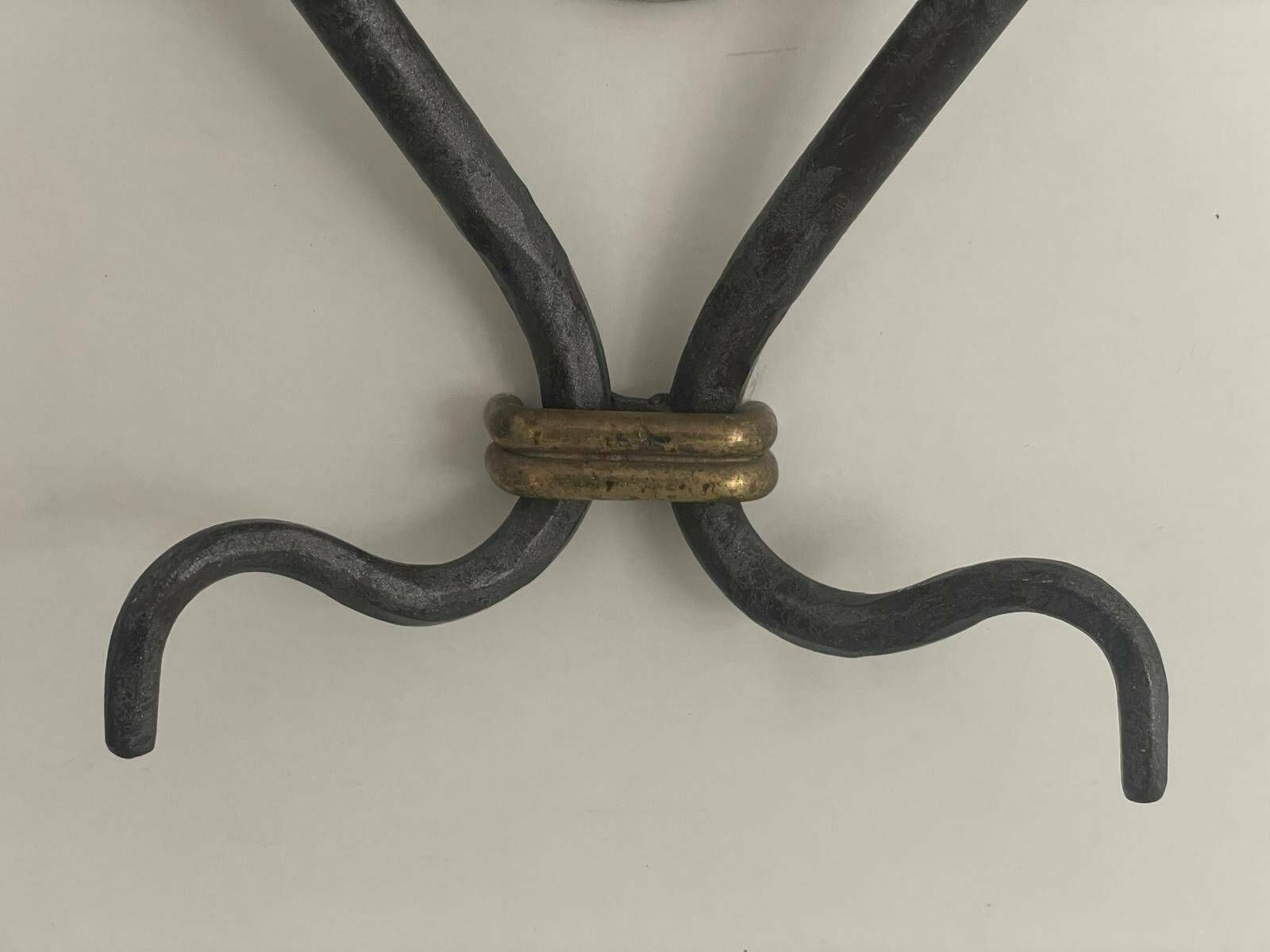 Unusual Italian Design Brass And Iron Pair Of Sconces, 1950s, Italy photo vintage