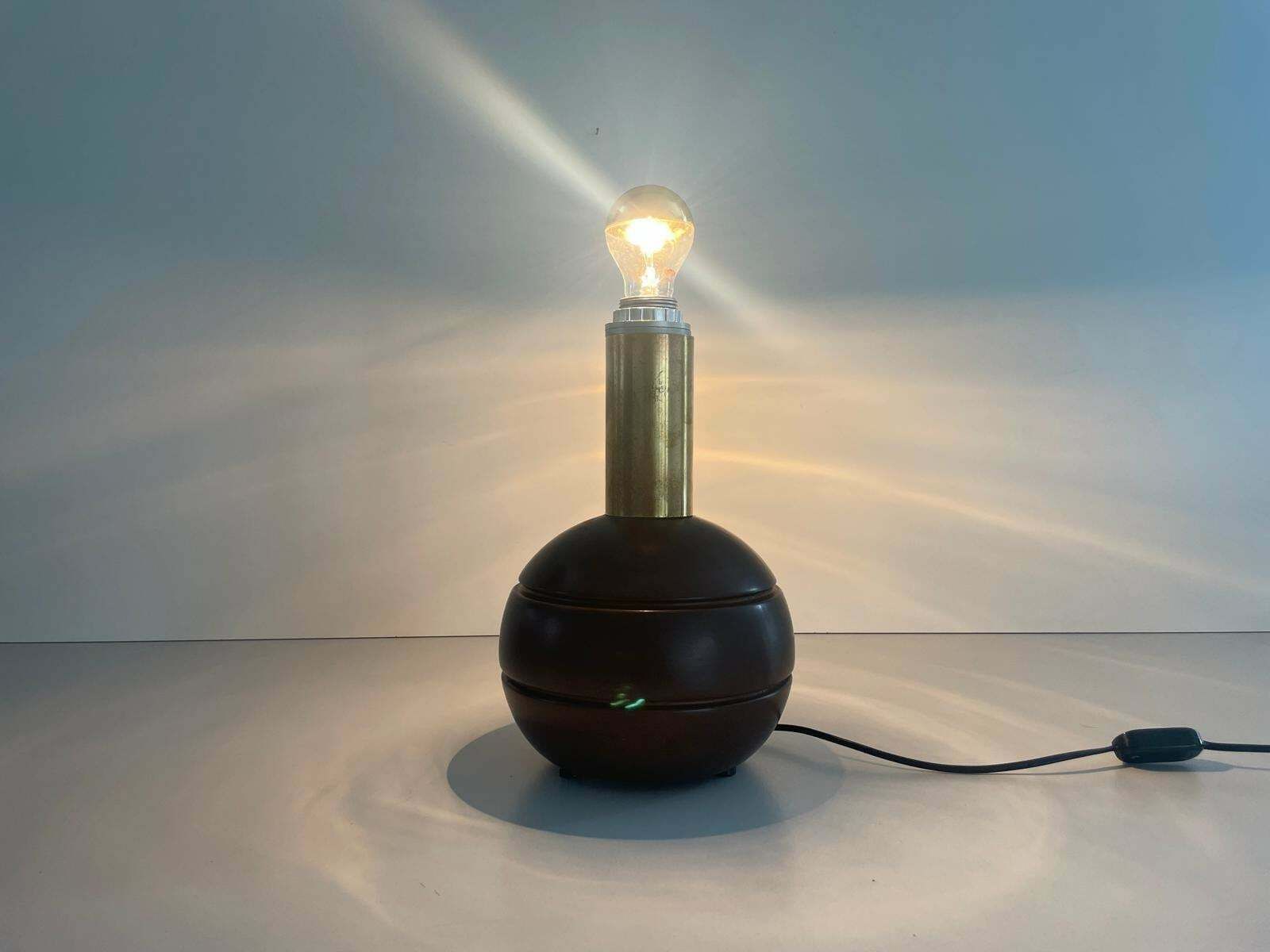 Italian Dark Brown Polished Wood Ball Design Table Lamp, 1960s, Italy photo furniture