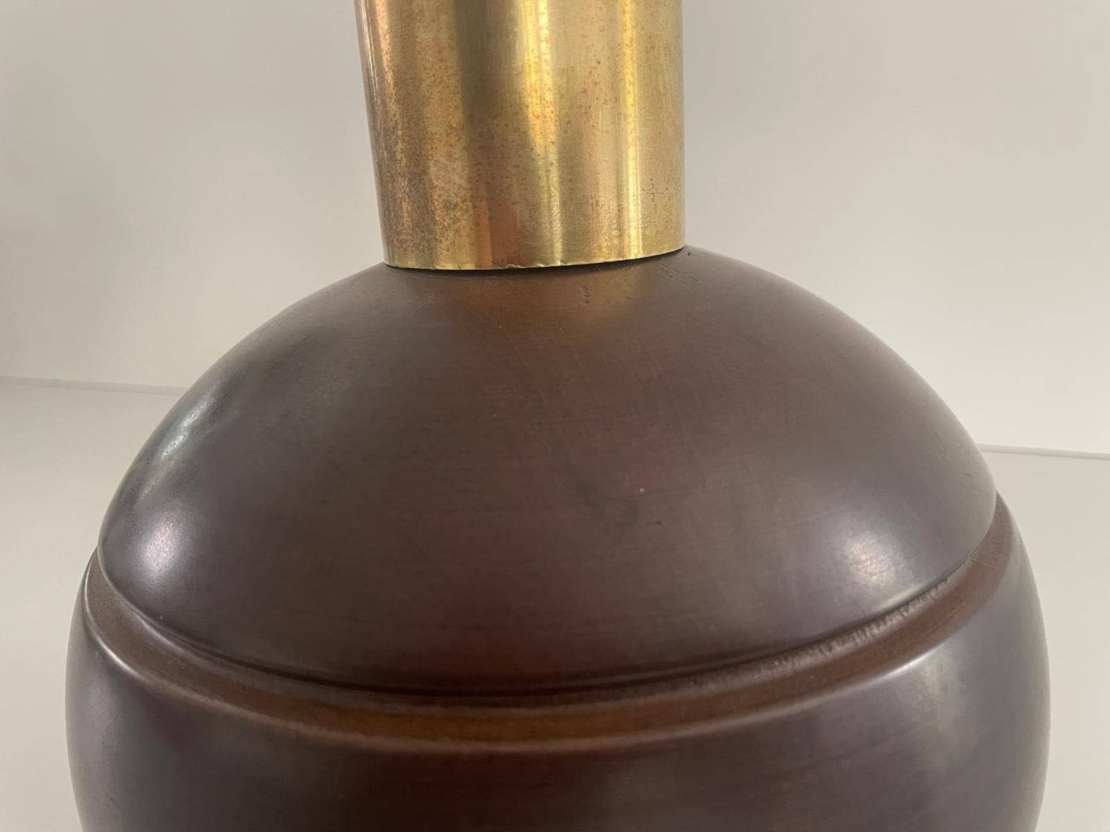 Italian Dark Brown Polished Wood Ball Design Table Lamp, 1960s, Italy photo vintage