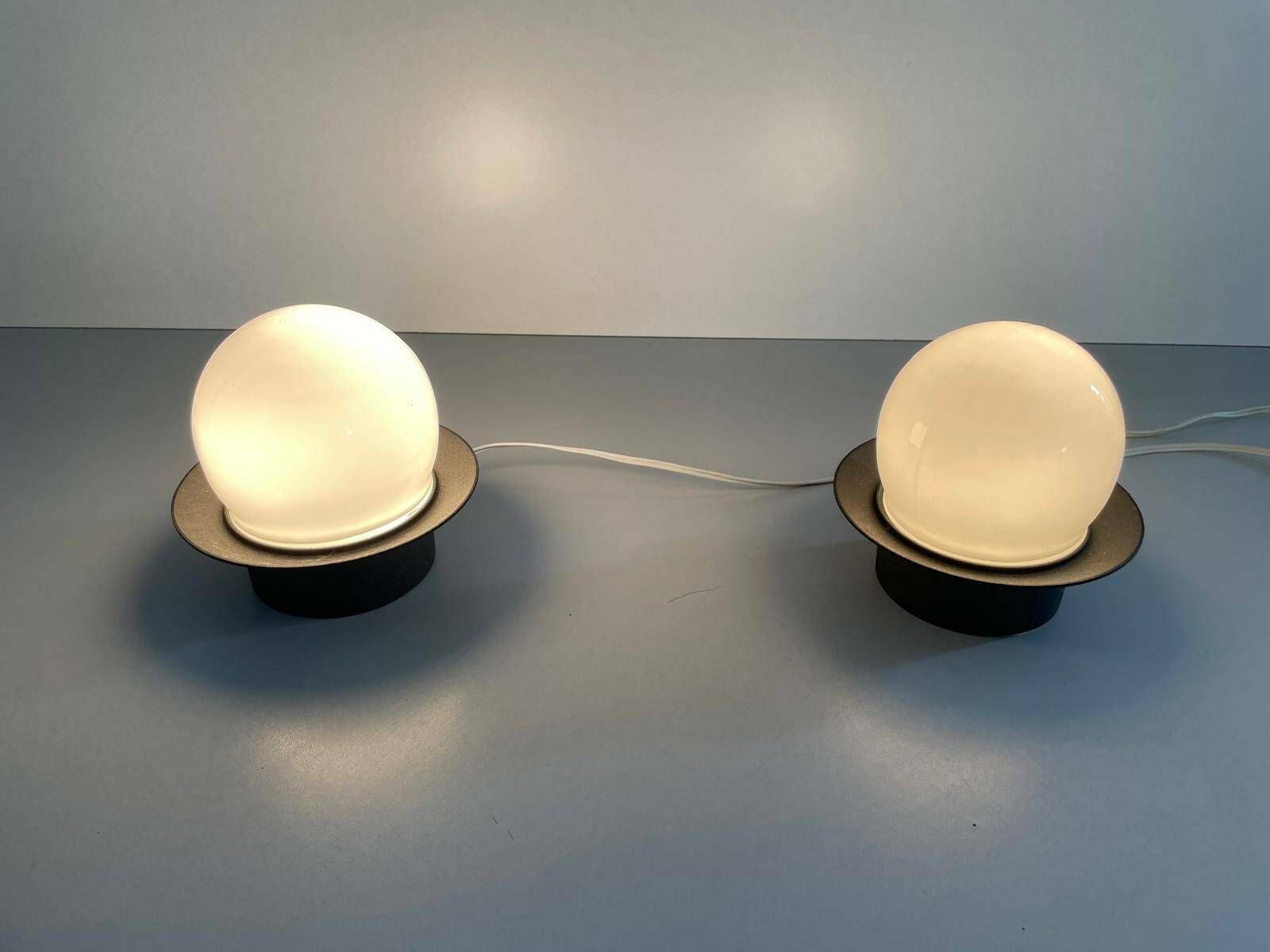 Mid Century Modern Ball Glass Pair Of Flush Mount Or Wall Lights By Ismos, Italy, 1960s photo 1413.0