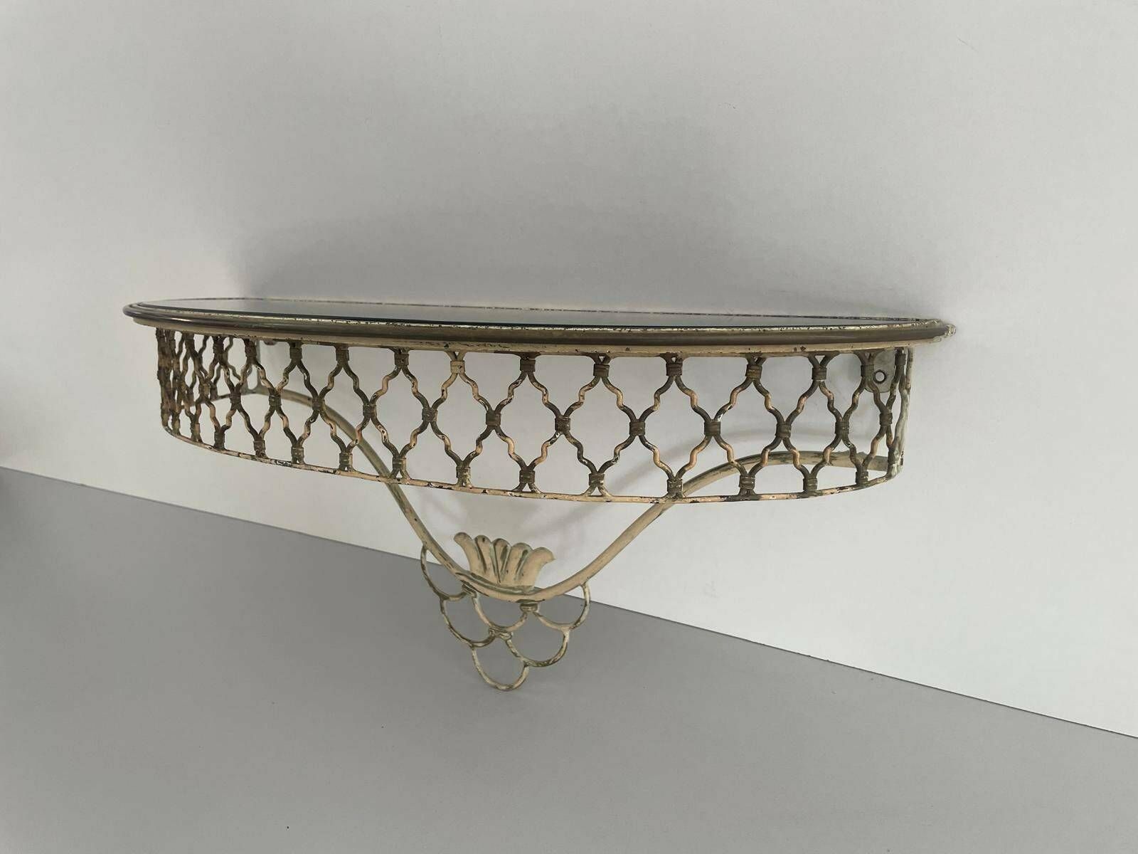 Mid Century Italian Brass And Ceramic Top Floating Shelf, 50s, Italy photo Furniture