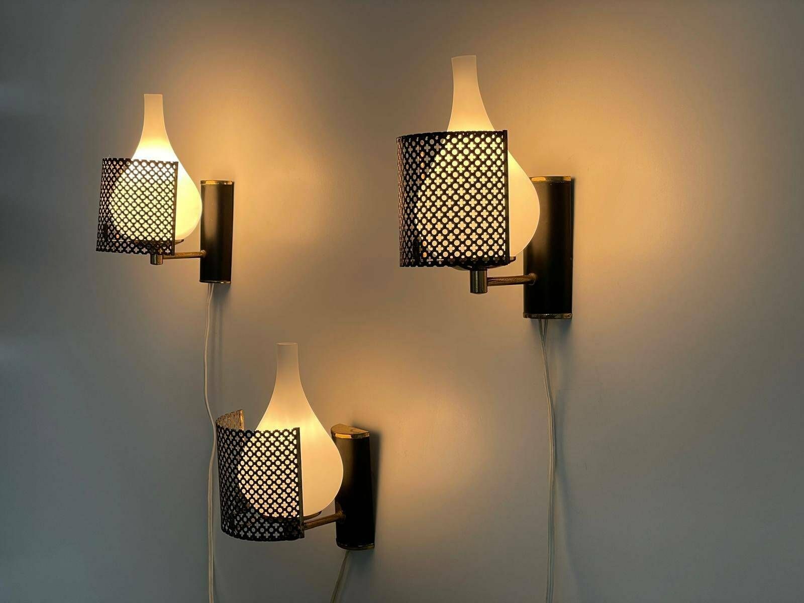 Italian Exclusive Design Glass And Black Metal Sconces, Set Of 3, 1950s, Italy photo furniture