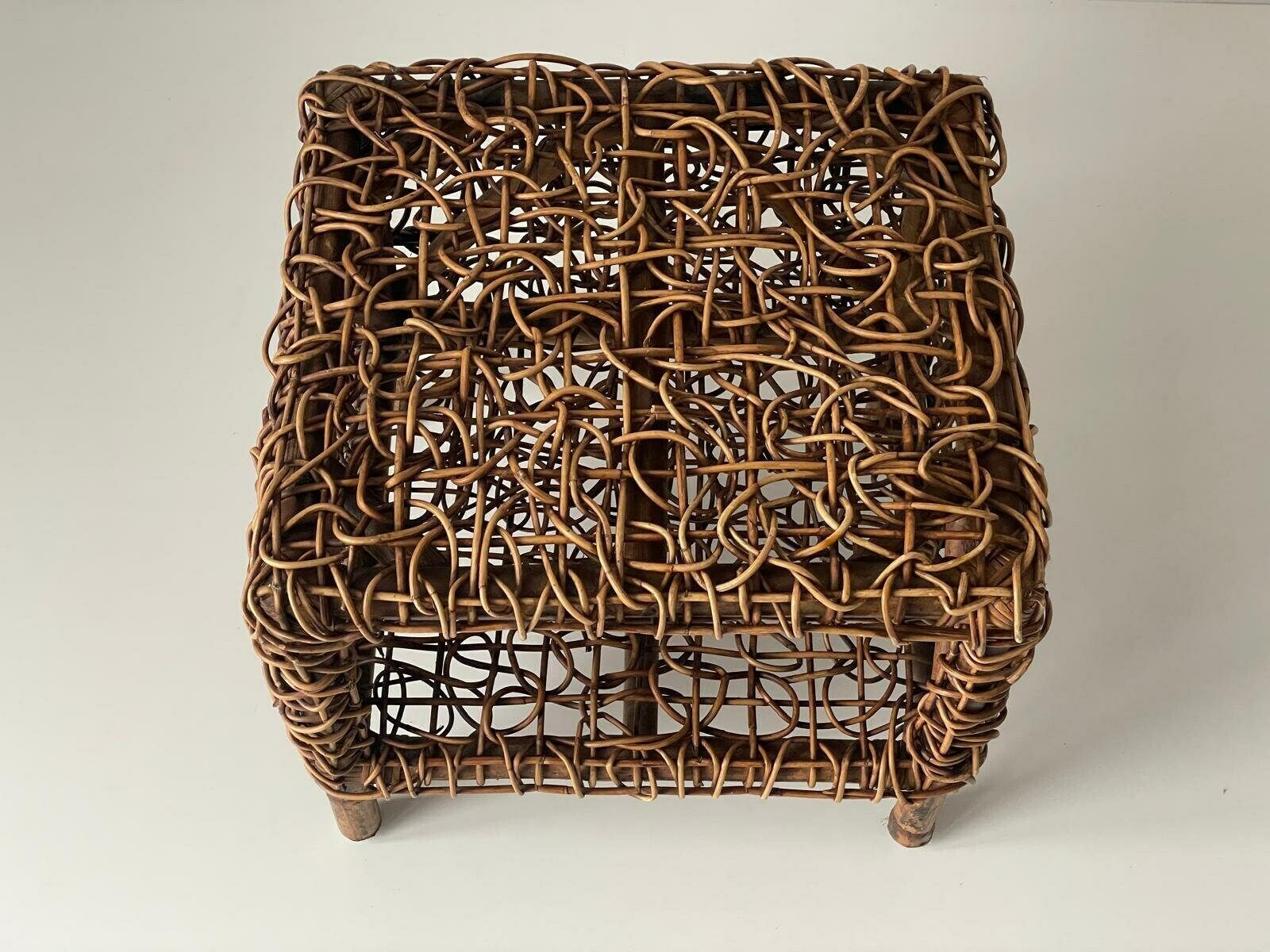 Unusual Italian Design Woven Bamboo Pair Of Bedside Tables, Italy, 1960s photo buy