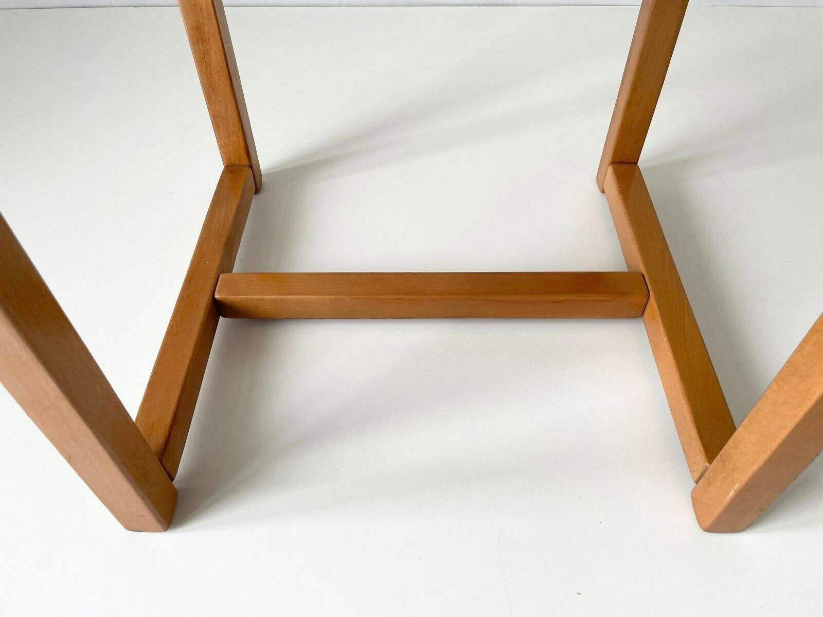 photo for sale Italian Made Brown Woven Leather Top Wood Stool, Italy, 1970s