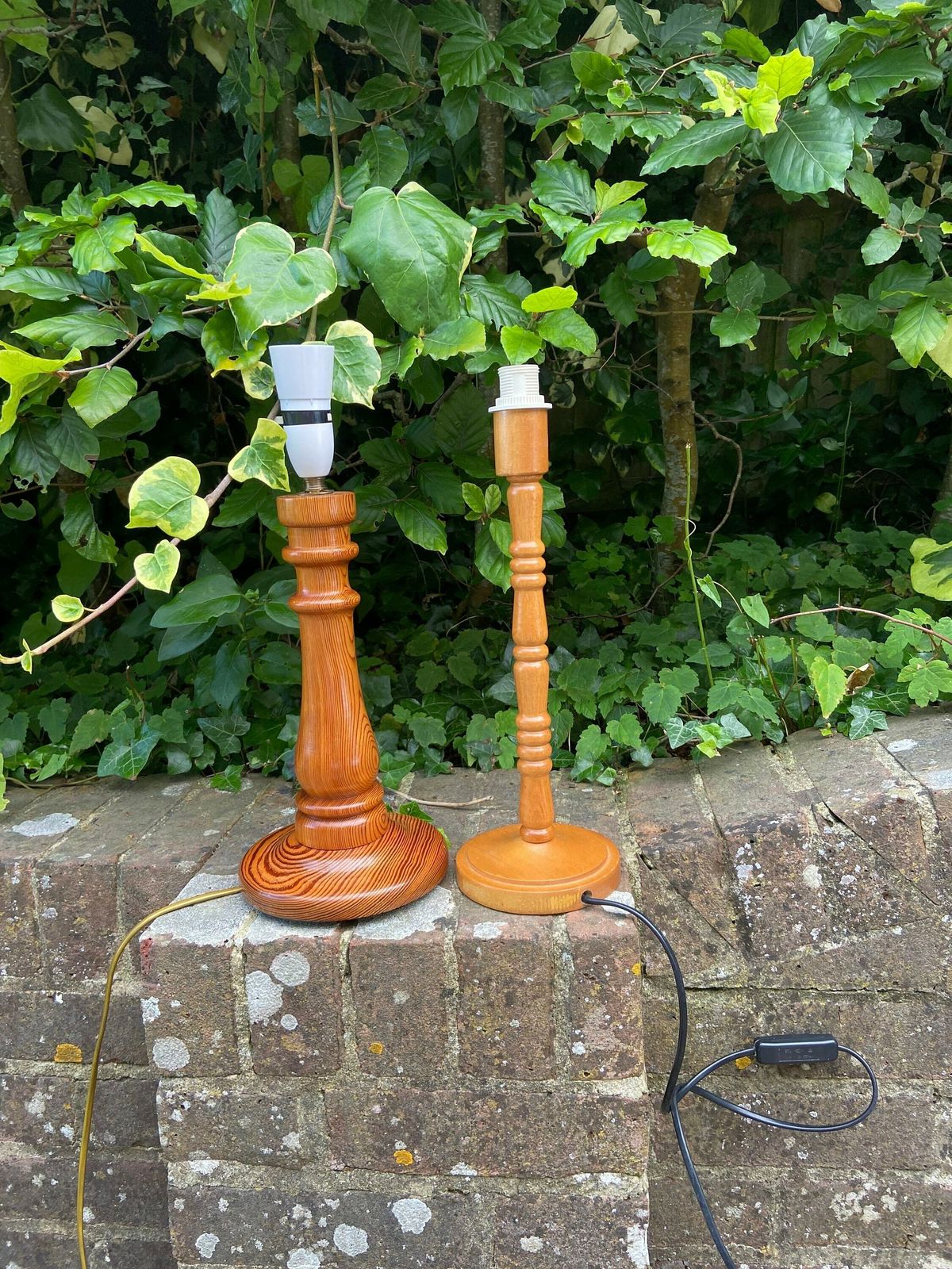 Two Vintage Wooden / Pine Table Lamps   Excellent Condition, Working