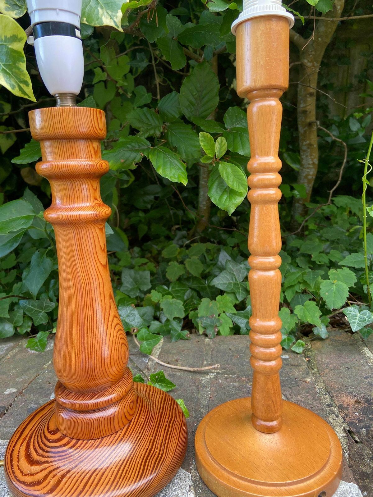 Two Vintage Wooden / Pine Table Lamps   Excellent Condition, Working photo for sale