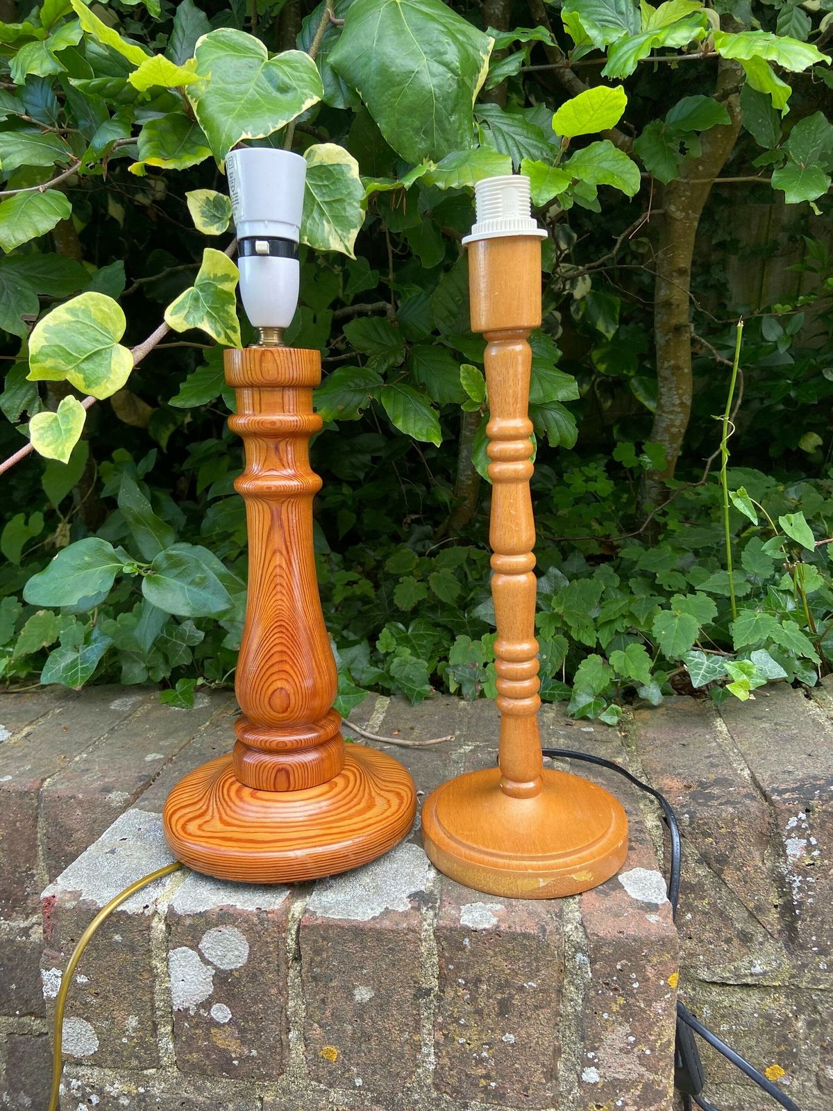 Two Vintage Wooden / Pine Table Lamps   Excellent Condition, Working photo buy