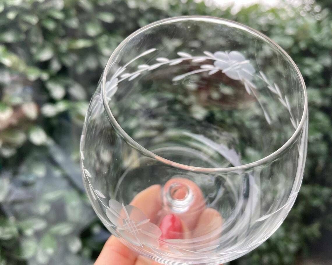 Art Deco Cognac Glasses | Antique Balloon Glasses | 2pcs | Roses Engraved | French photo for sale