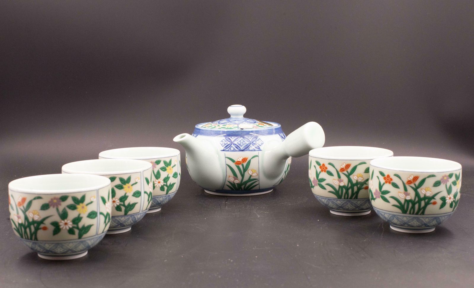 Japanese Tea Set Tea Pot Strainer Cups Set Of 6 Hand Painted Celadon photo furniture
