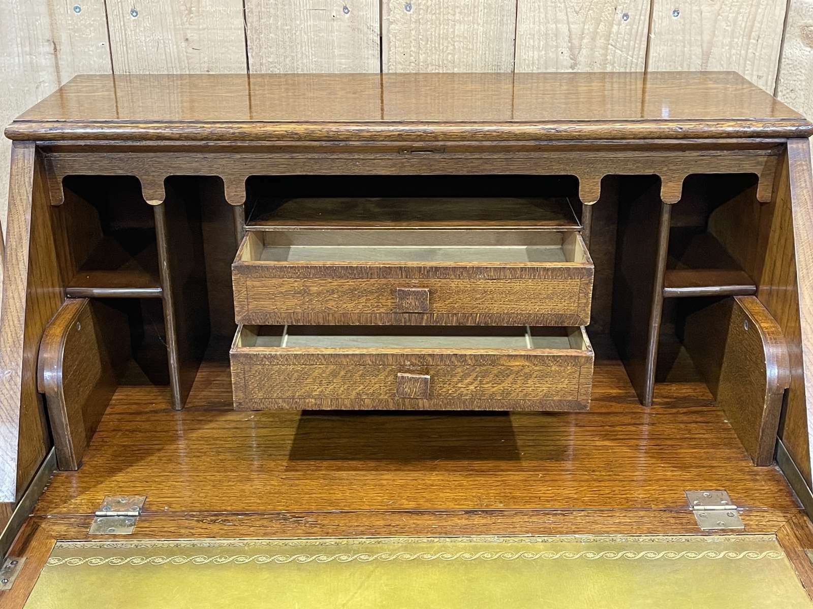 Furniture English Speed Bump Desk In Oak And Leather, From The 1950s photo