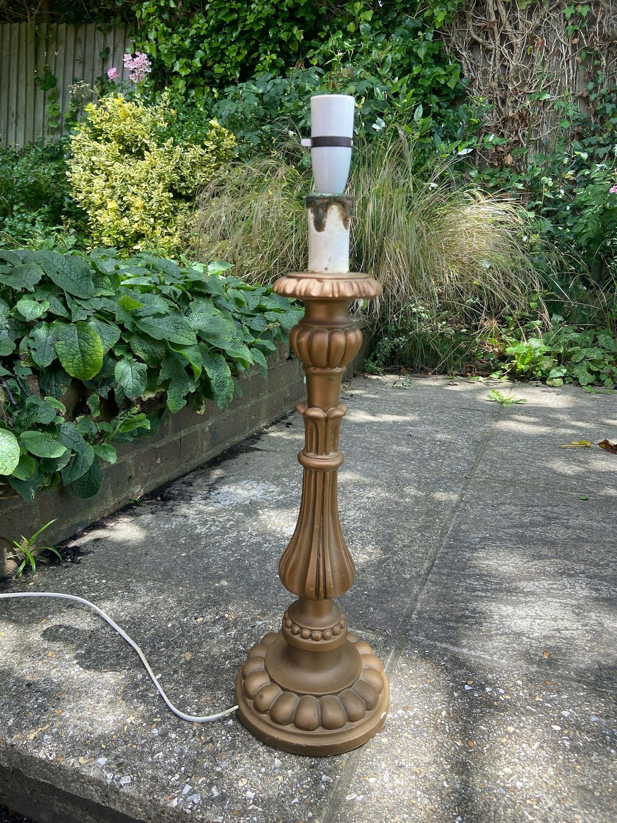Tall Retro Vintage Table Lamp In Antique Gold   Made Of Resin And Painted; Classic Candelstick Holder Style, Working, Vgc photo vintage